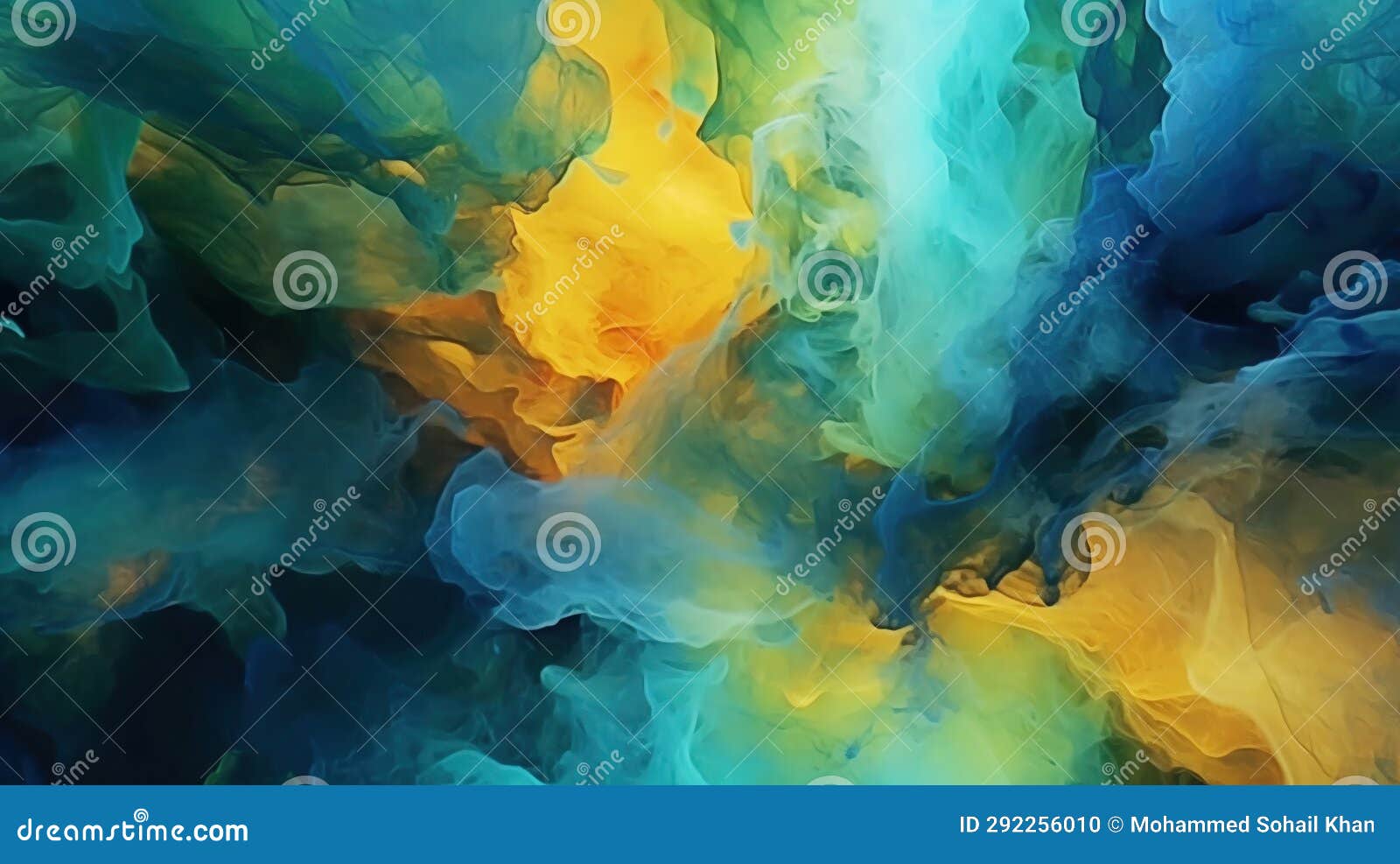 Abstract Art of Green and Yellow Dense Liquid Smoke on Backdrop Stock