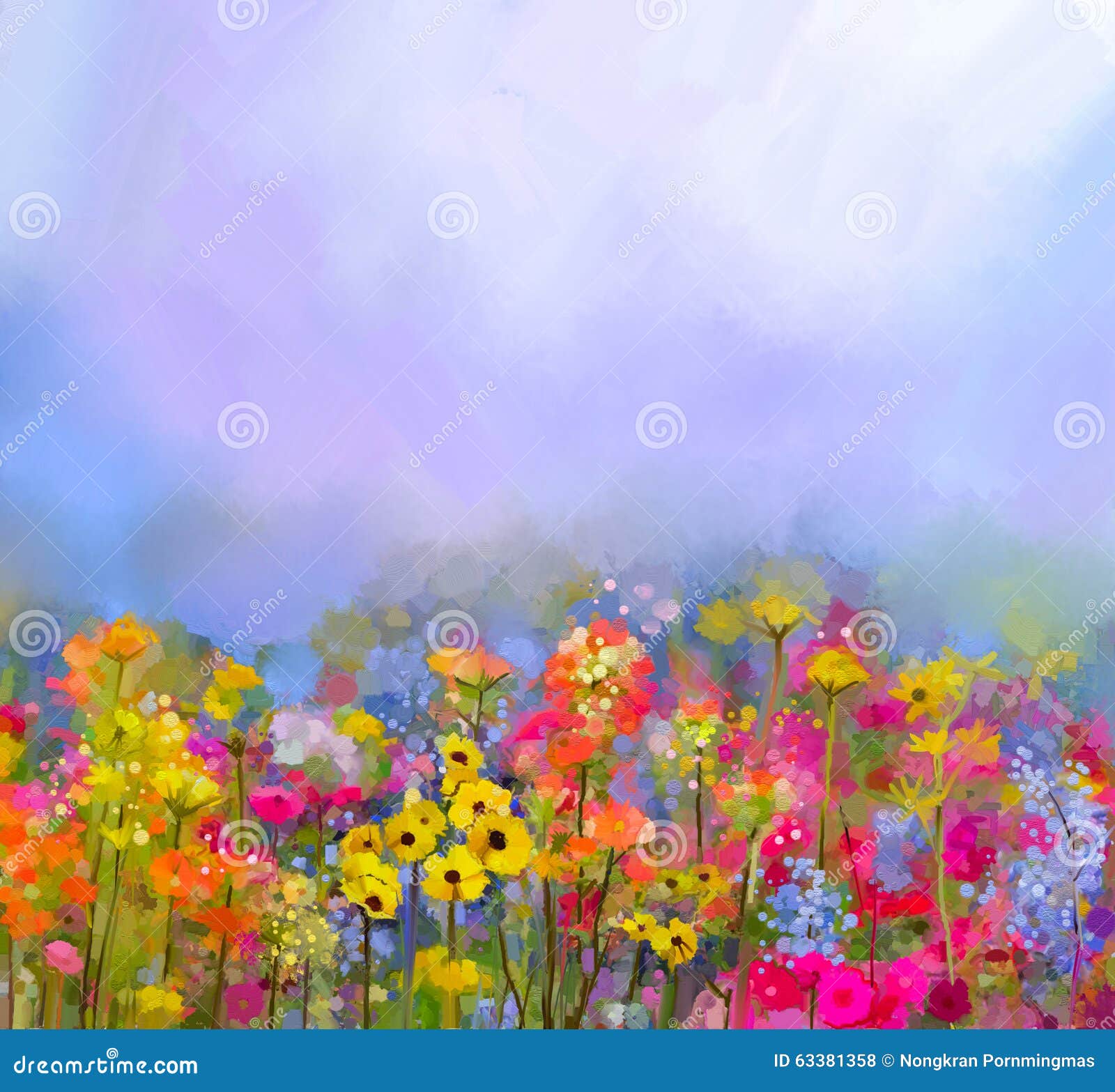 abstract art oil painting of summer-spring flower. meadow, landscape with wildflower