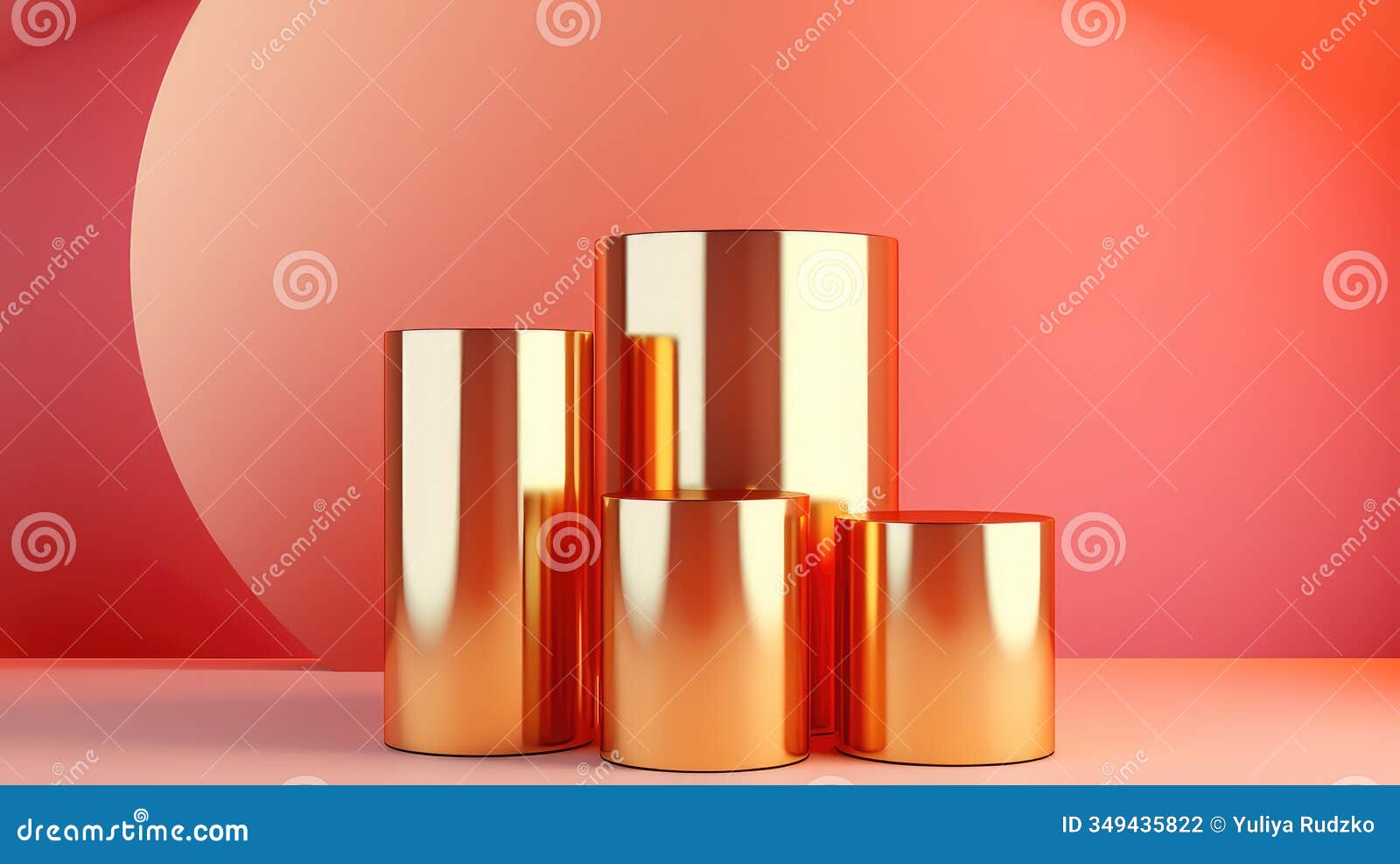 abstract artistic display of cylindrical golden objects on a pastel background, ideal for various creative 