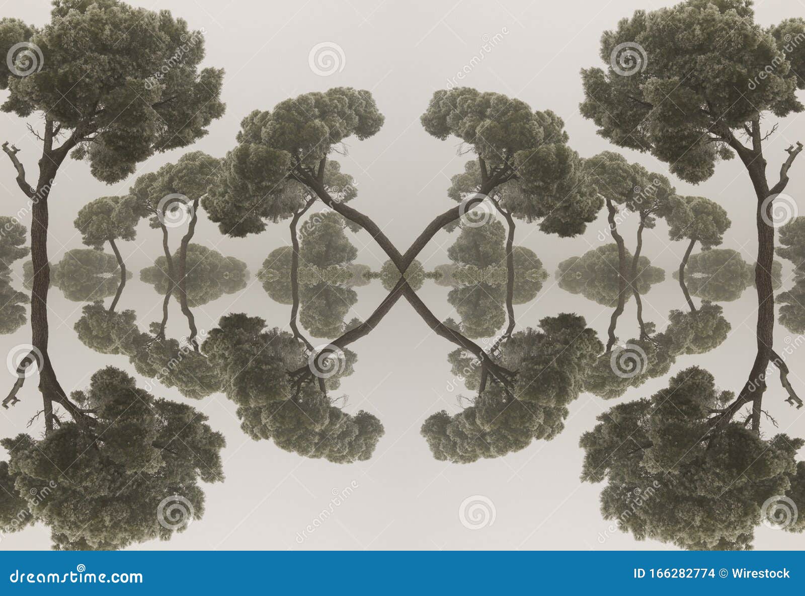 Abstract Artsy Background of Trees Mirrored Opposite Each Other Stock
