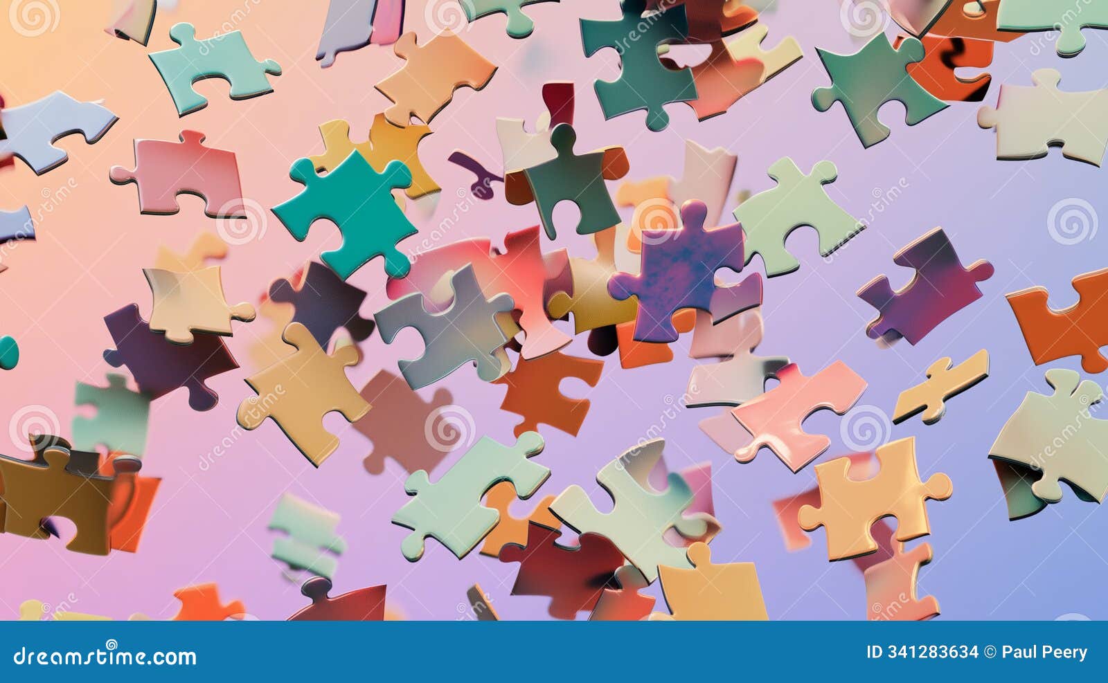 pastel colored puzzle pieces floating against soft background conceptual abstract art