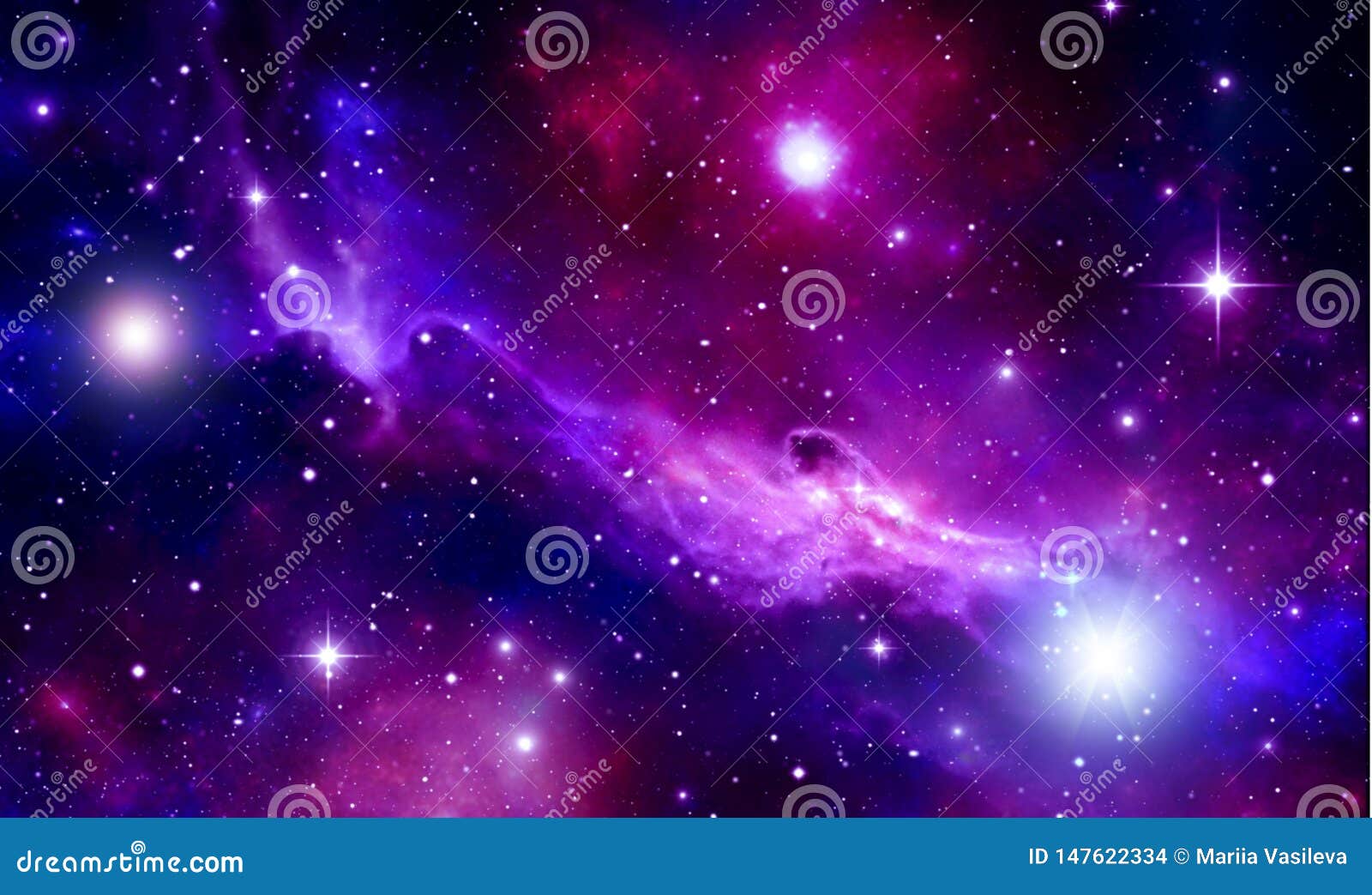 Bright Space Background Stars Nebula Flashes Clouds Blue Red