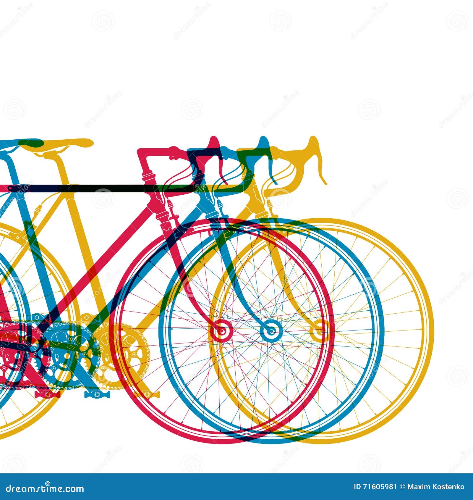 Abstract Background 3 Bikes in Different Colors on White, Vector