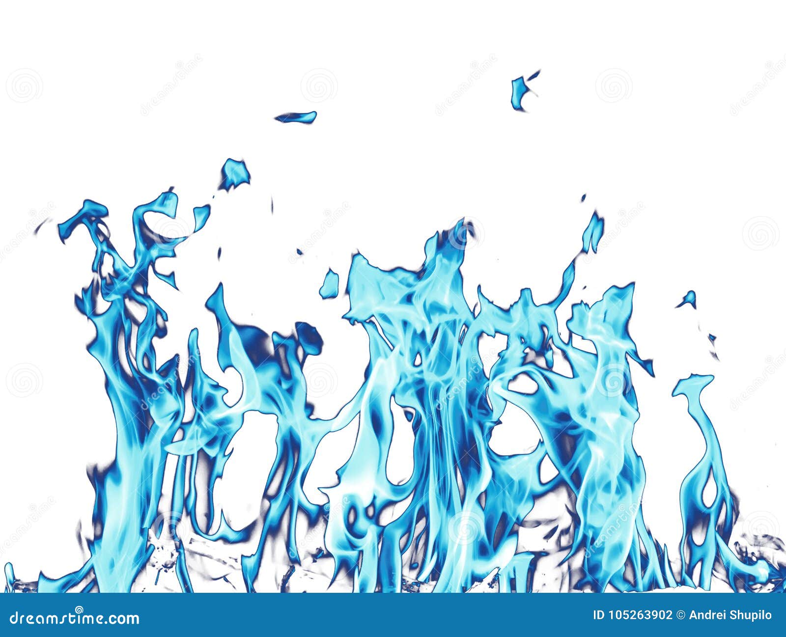 Abstract Background. Blue Fire Flames on a White Background Stock Photo