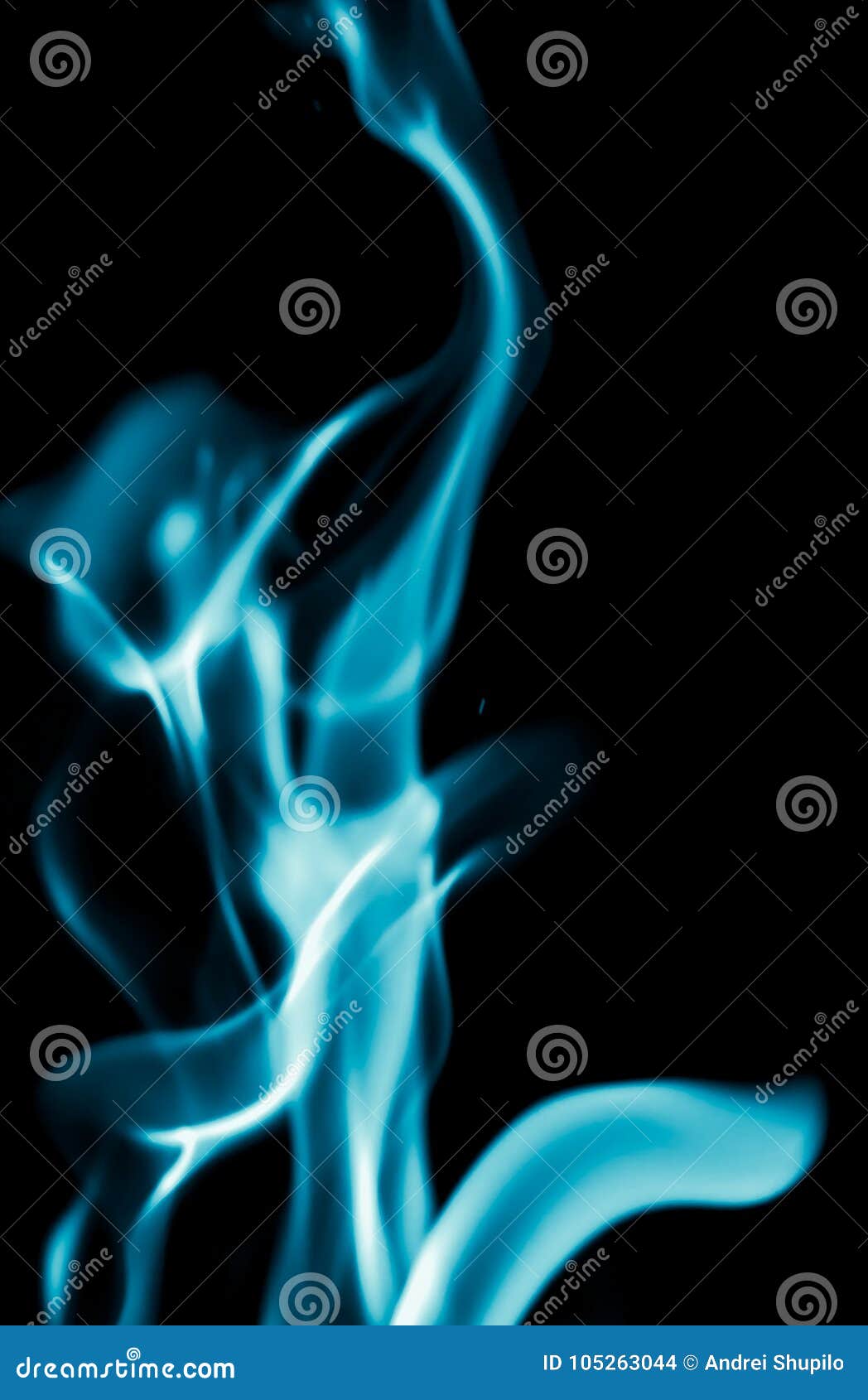Abstract Background of Blue Flame Fire on Black Background Stock Photo