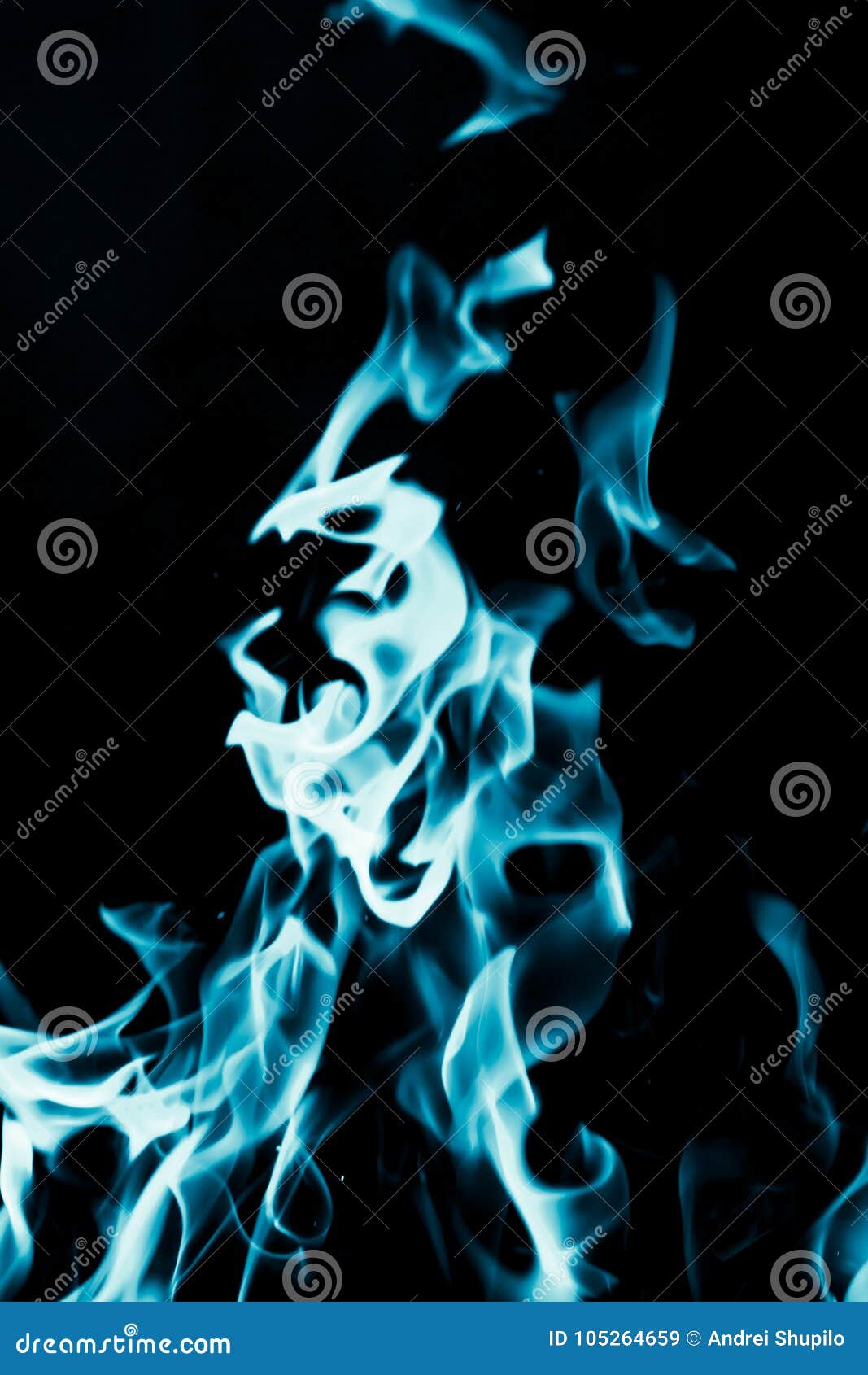 Abstract Background of Blue Flame Fire on Black Background Stock Image