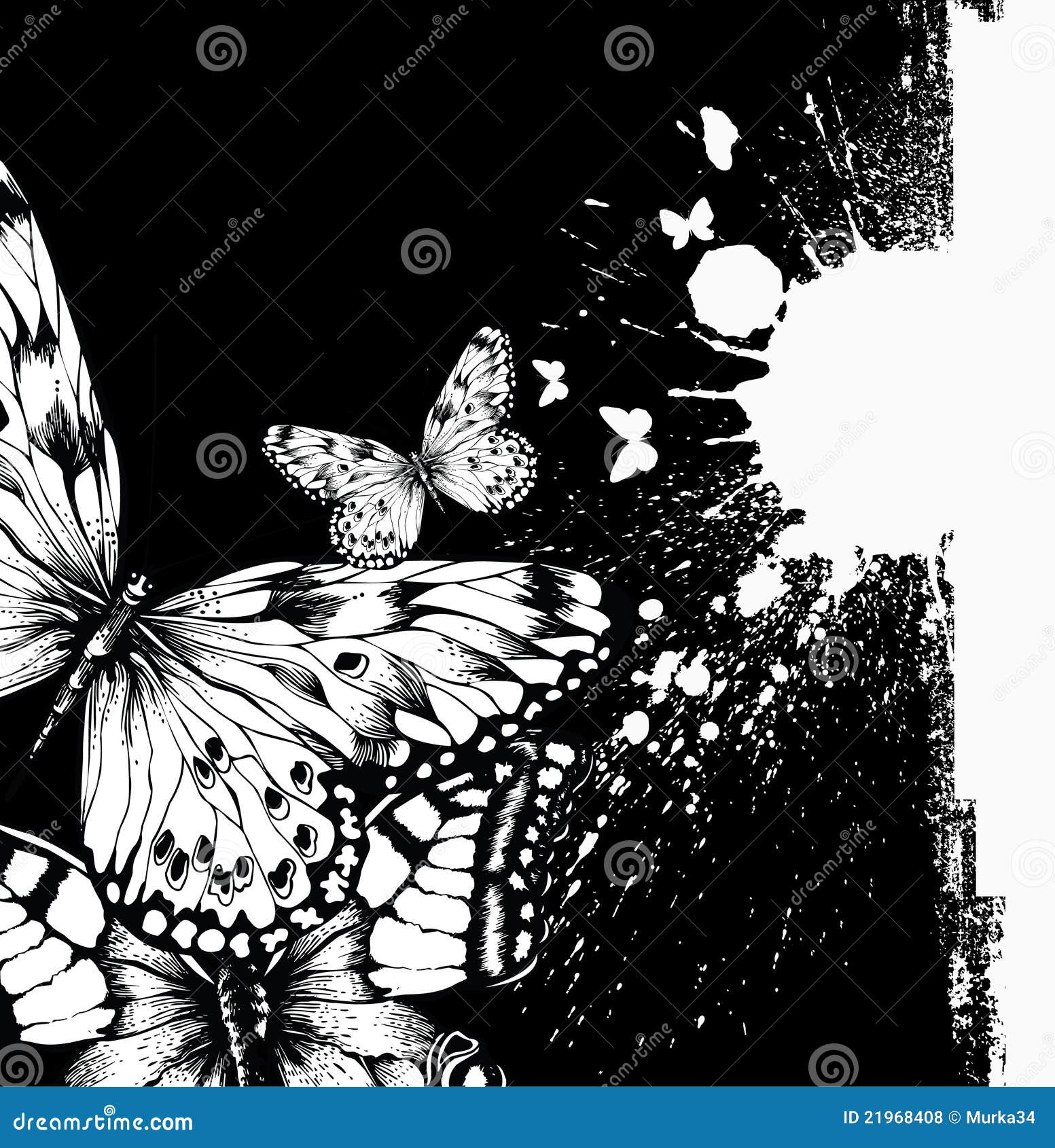 Abstract Background with Butterflies and Ink Blots Stock Vector