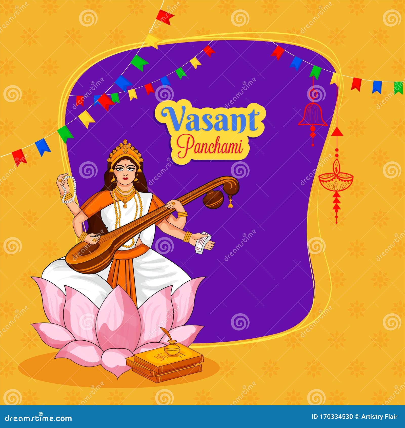 Abstract Background of Celebrating Indian Festival Vasant Panchami with  Goddess Saraswati Puja. Stock Vector - Illustration of beautiful, basant:  170334530