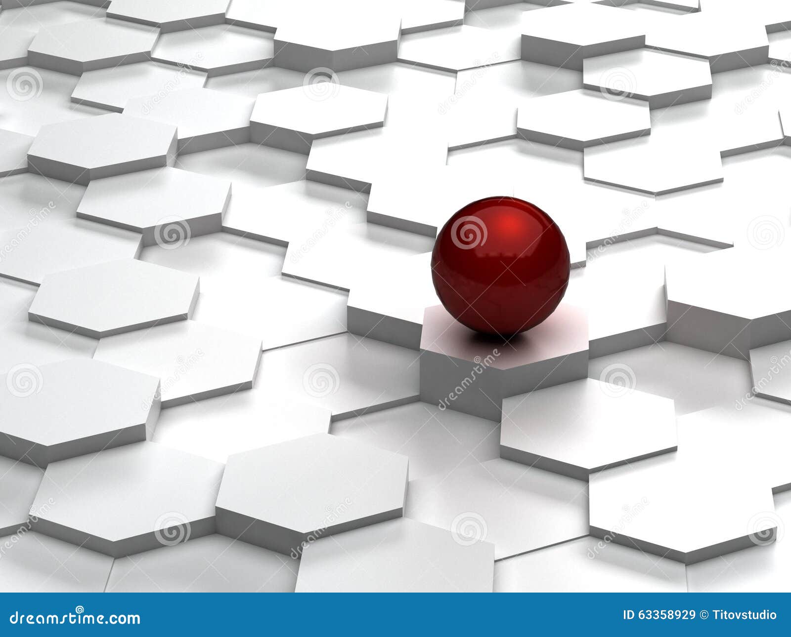 Abstract Background Of 3d Hexagons And Red Sphere Stock