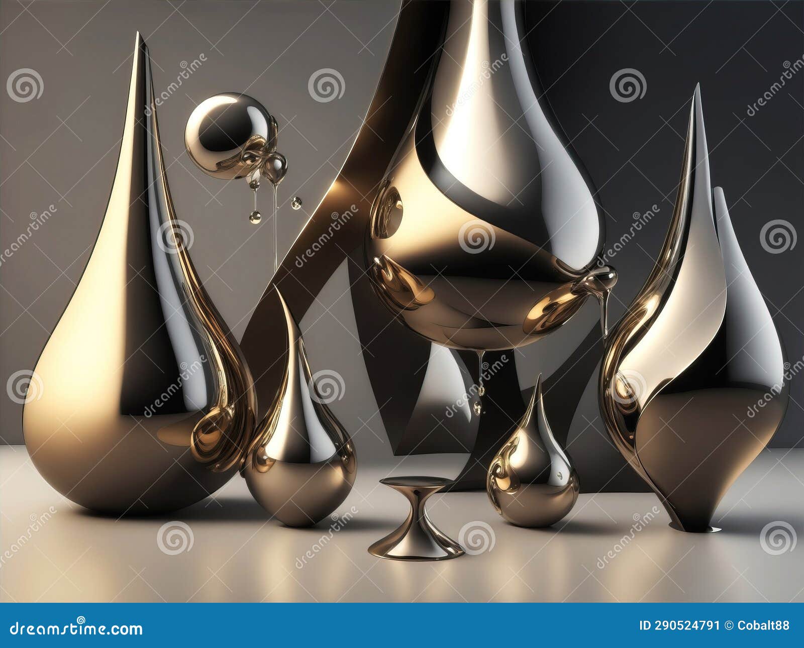 abstract background 3d metallic art , simple s and forms, liquid metal abstract art