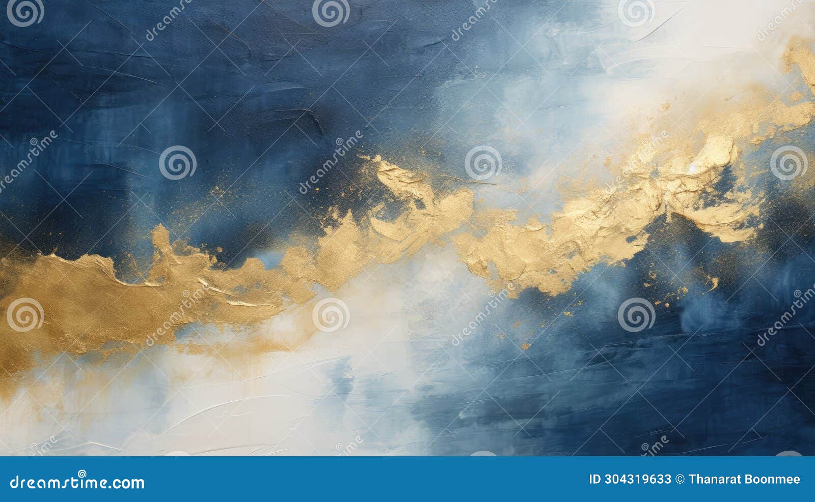 Abstract Background with a Dark Blue and Gold Painting on Canvas, AI