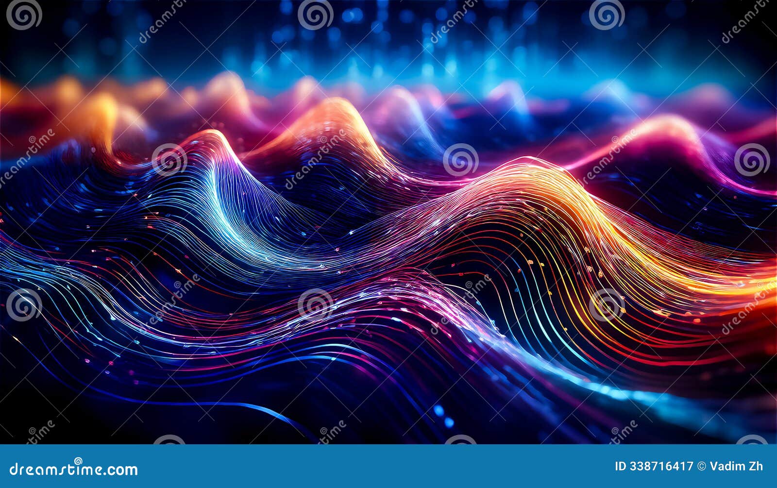 abstract background of digital data flow in a sea of information from multi-coloured threads describes