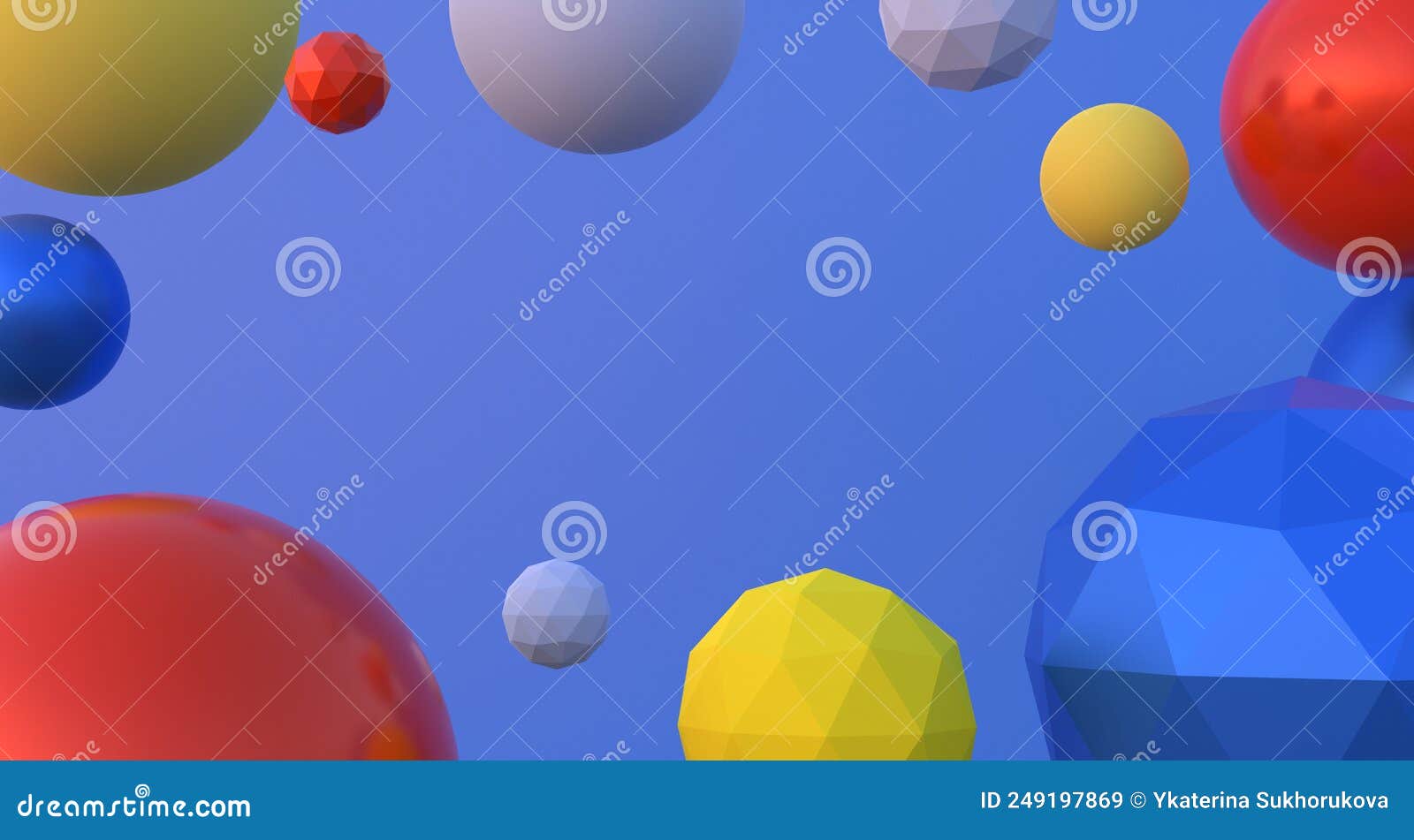 abstract background with dynamic 3d spheres. blue, red and yellow balloons. realistic 3d s.
