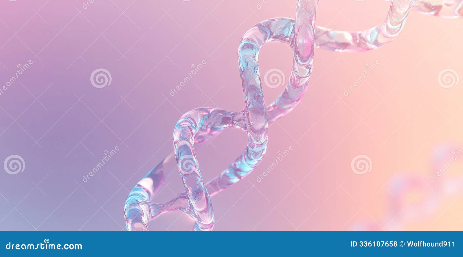 an abstract background featuring a dna strand made of translucent, glass-like material, floating