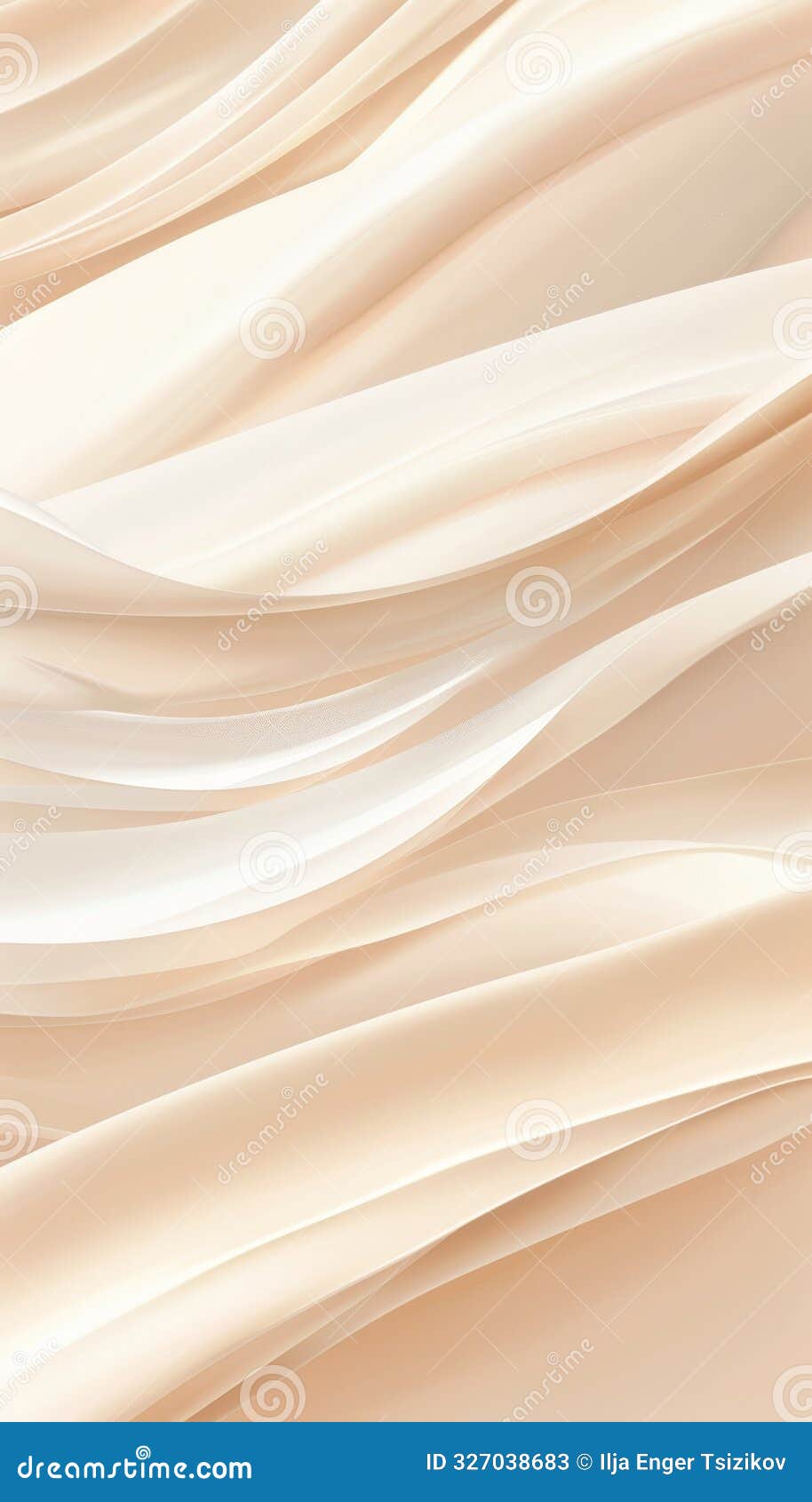 abstract background with flowing creamy beige fabric, wavy silk texture, satin drapery, 3d render