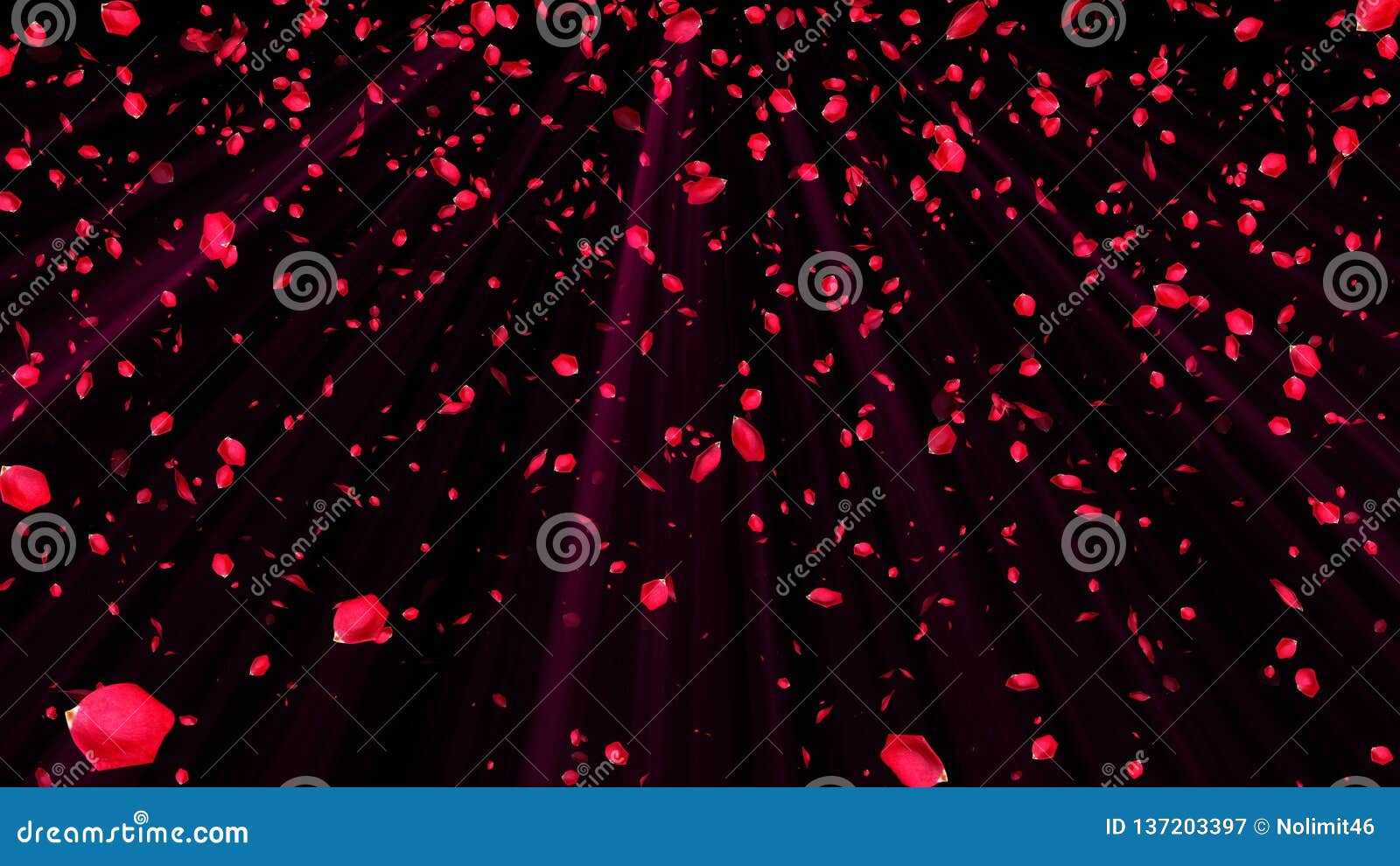 abstract background with flying red rose petals, wedding and romantic style, 3d render computer generated background