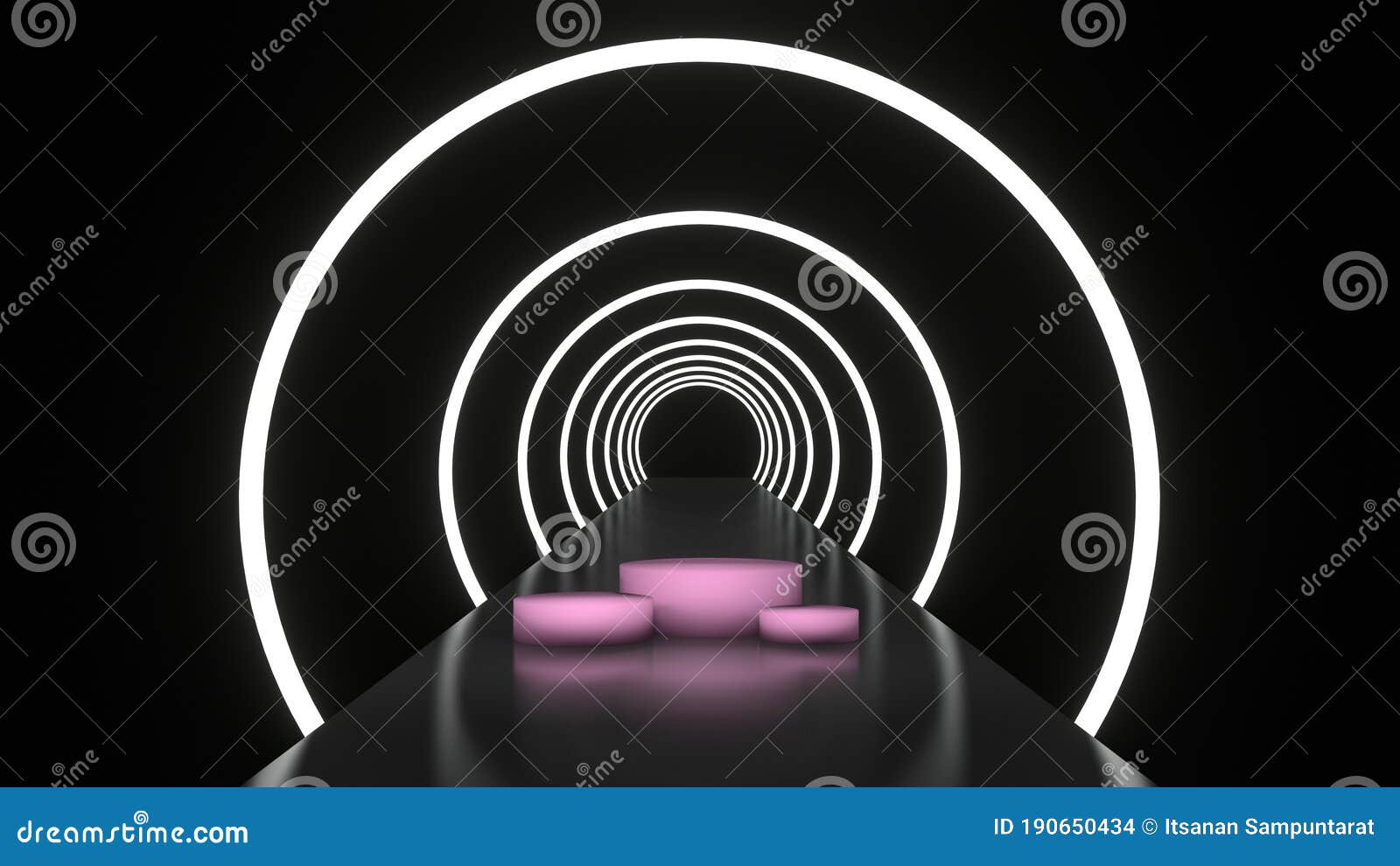 Abstract Background Glowing Round Tunnel with Pink Platform Stock ...