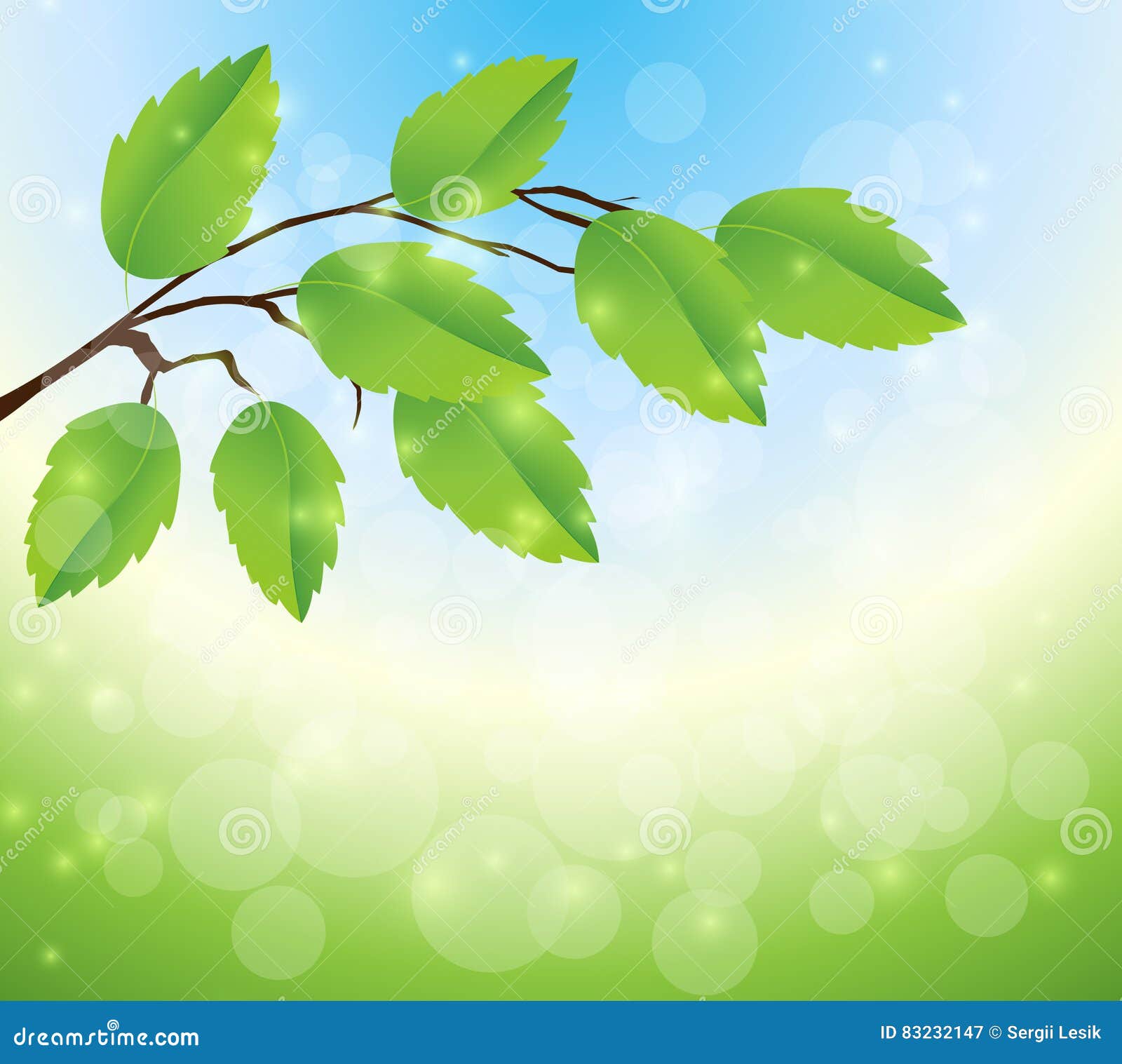 Abstract Background with Green Leaves and Lights. Stock Vector