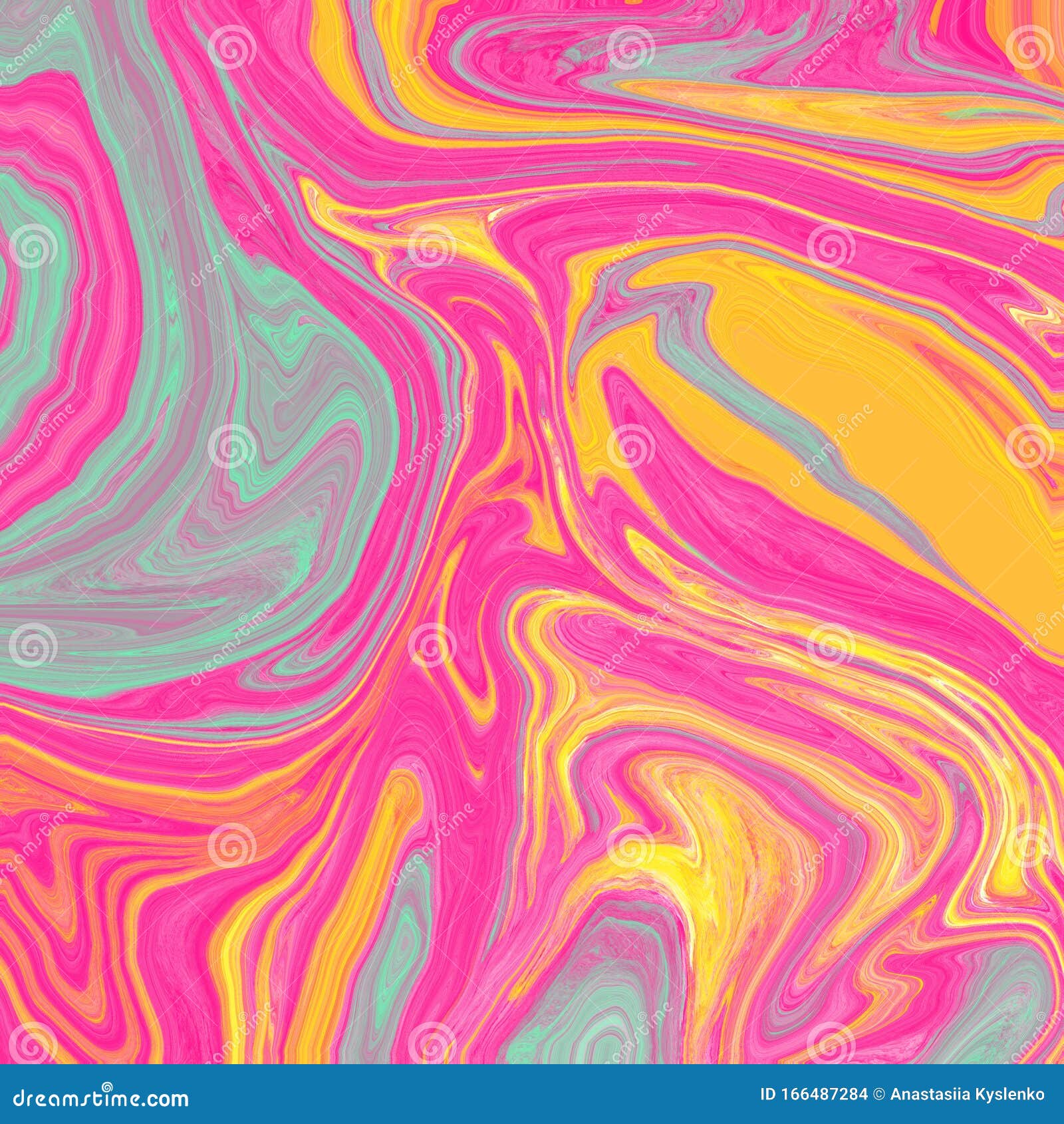 abstract background. marble stone pink yellow blue wave  pattern. raster cool banner, cover liquid paint. hand drawn trendy