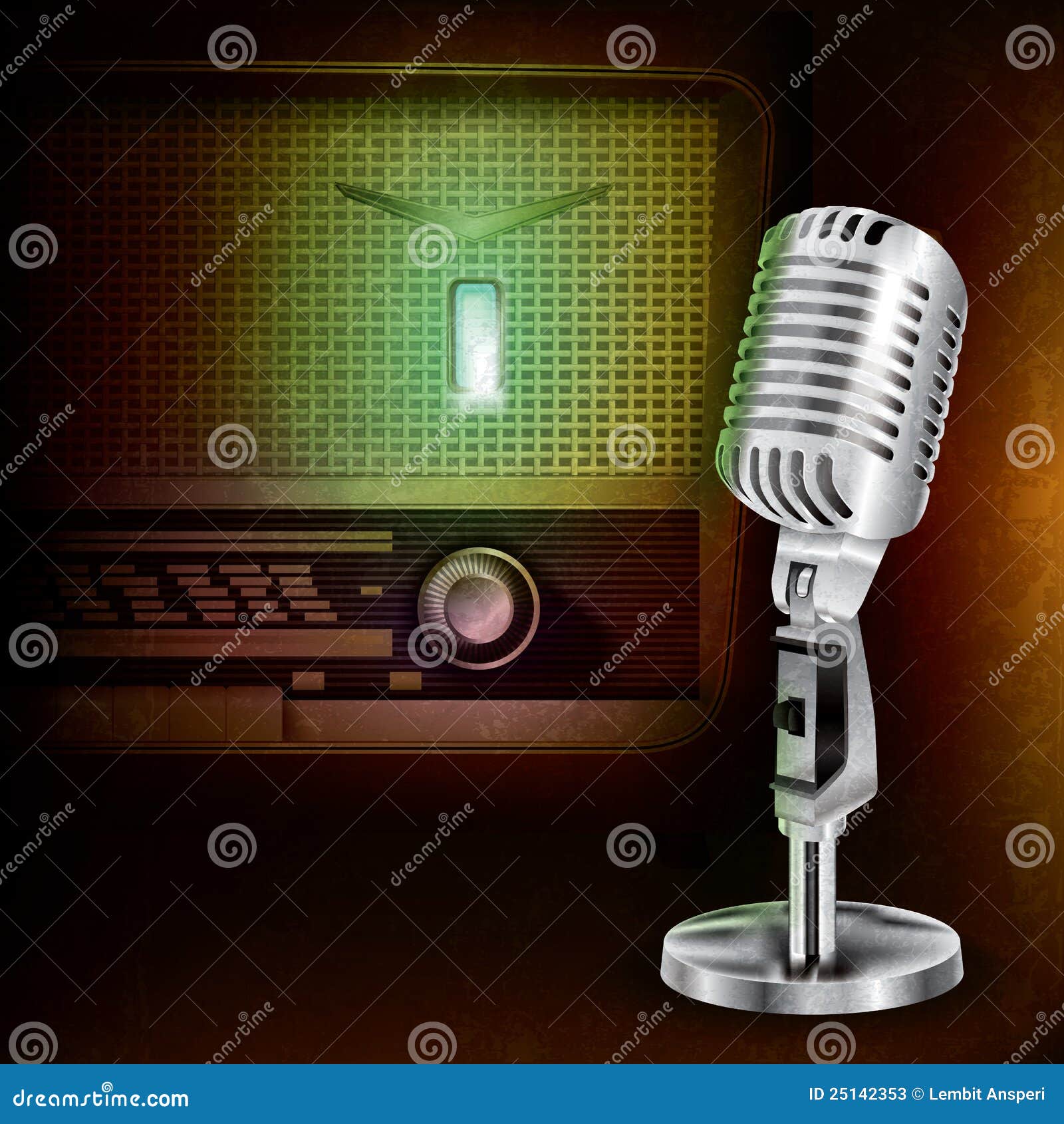 Abstract Background with Microphone and Radio Stock Vector
