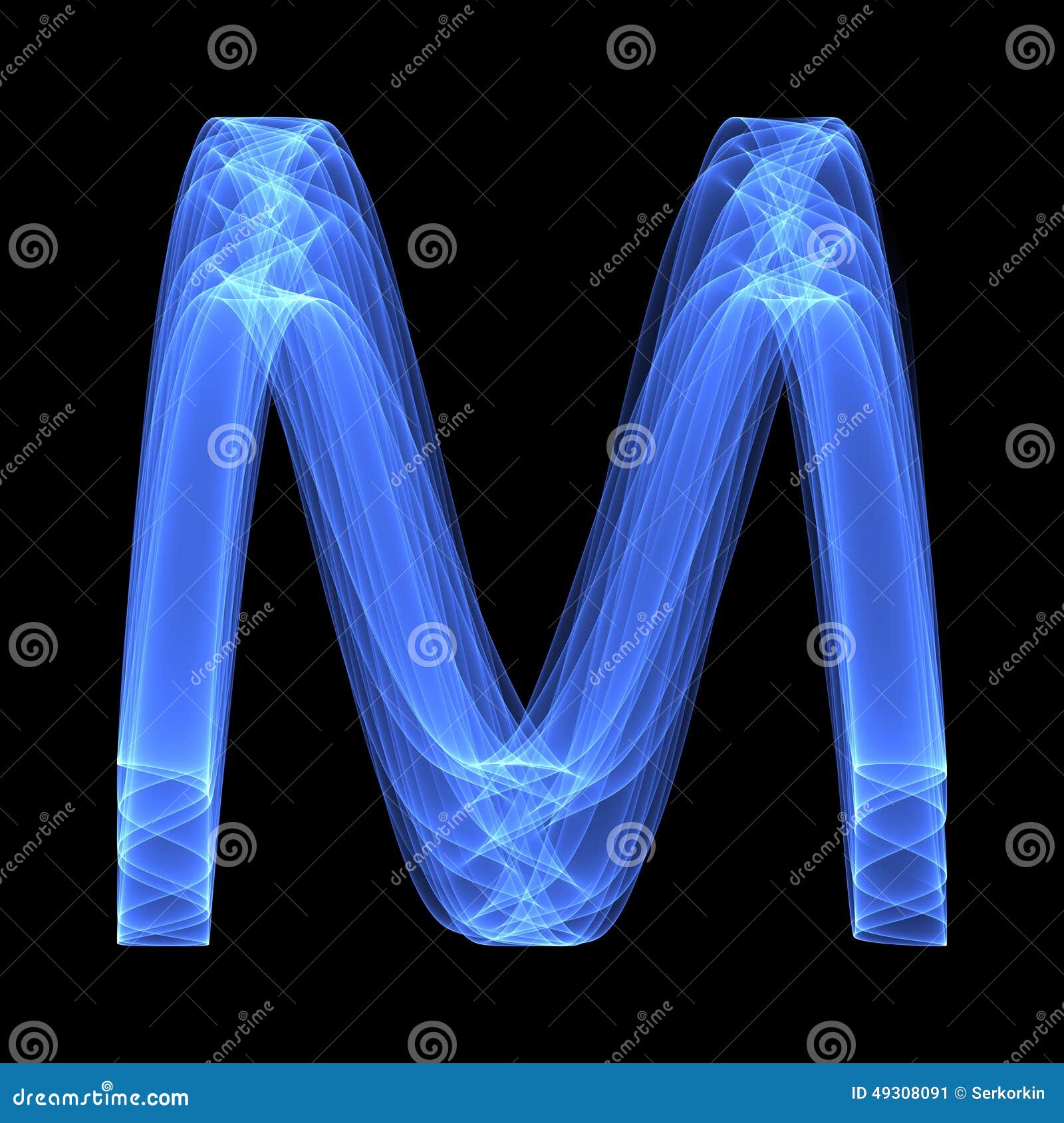 Abstract Background Pattern. Bright Blue Letter M on the Black Background Stock Image Image of