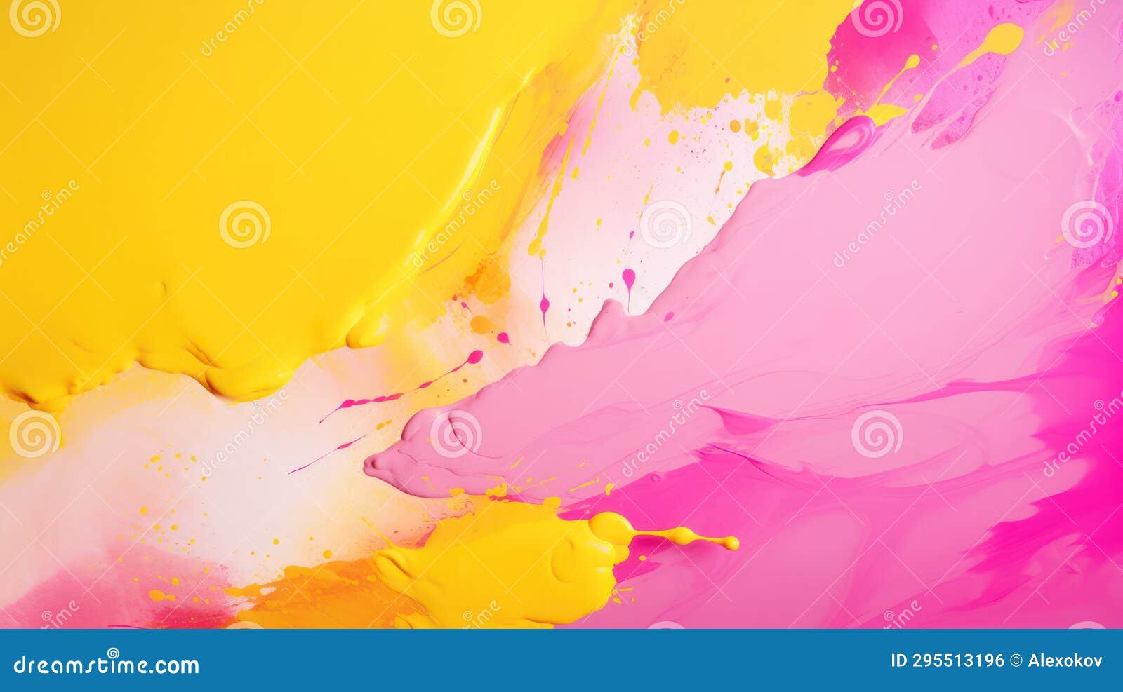 Abstract Background of Pink and Yellow Paint Splashes on a Yellow