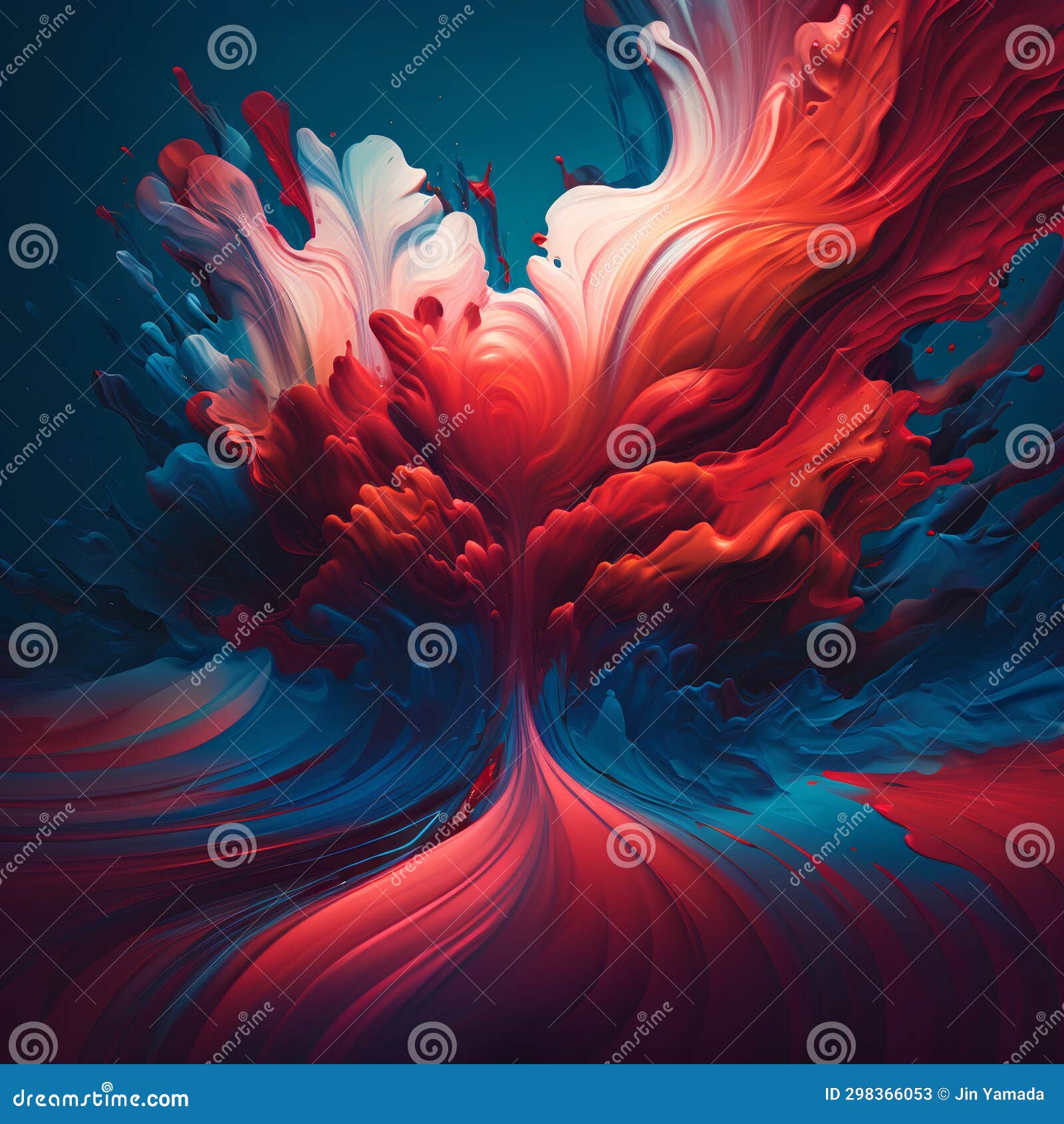 Abstract Background of Red and Blue Paint Splashes. 3d Render Stock