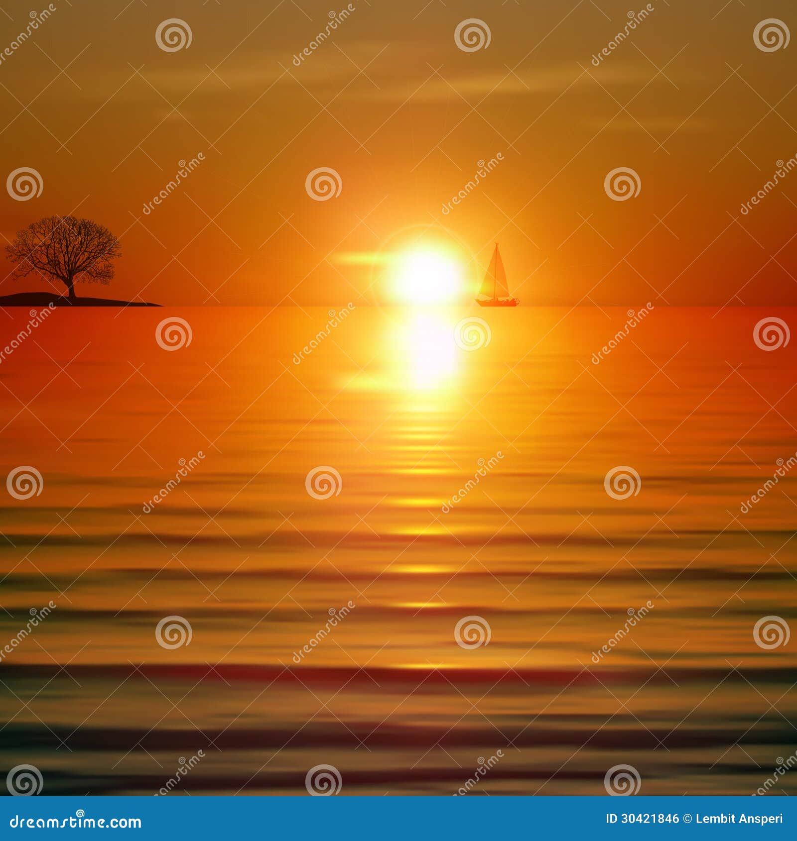 Abstract Background with Sea Sunrise and Tree Stock Vector ...