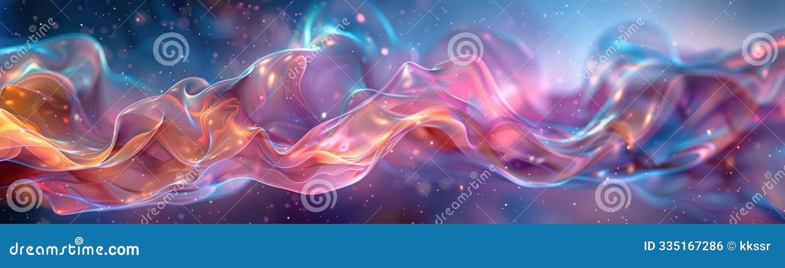 abstract background, in a serene space, a translucent iridescent swirling  takes center stage. its ever-changing colors