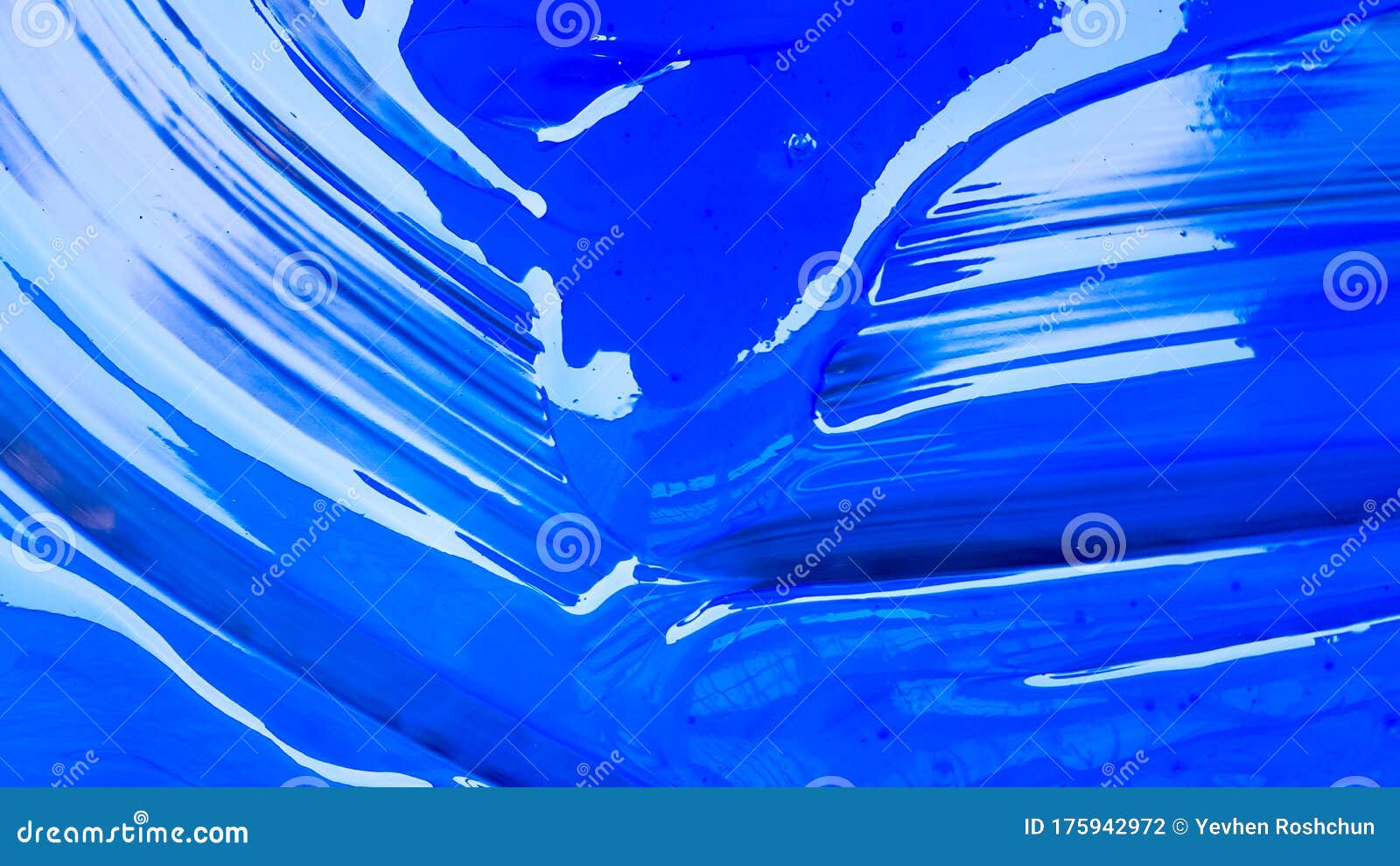 Abstract Background of Spilled Blue Paint with Buckets on a Black ...