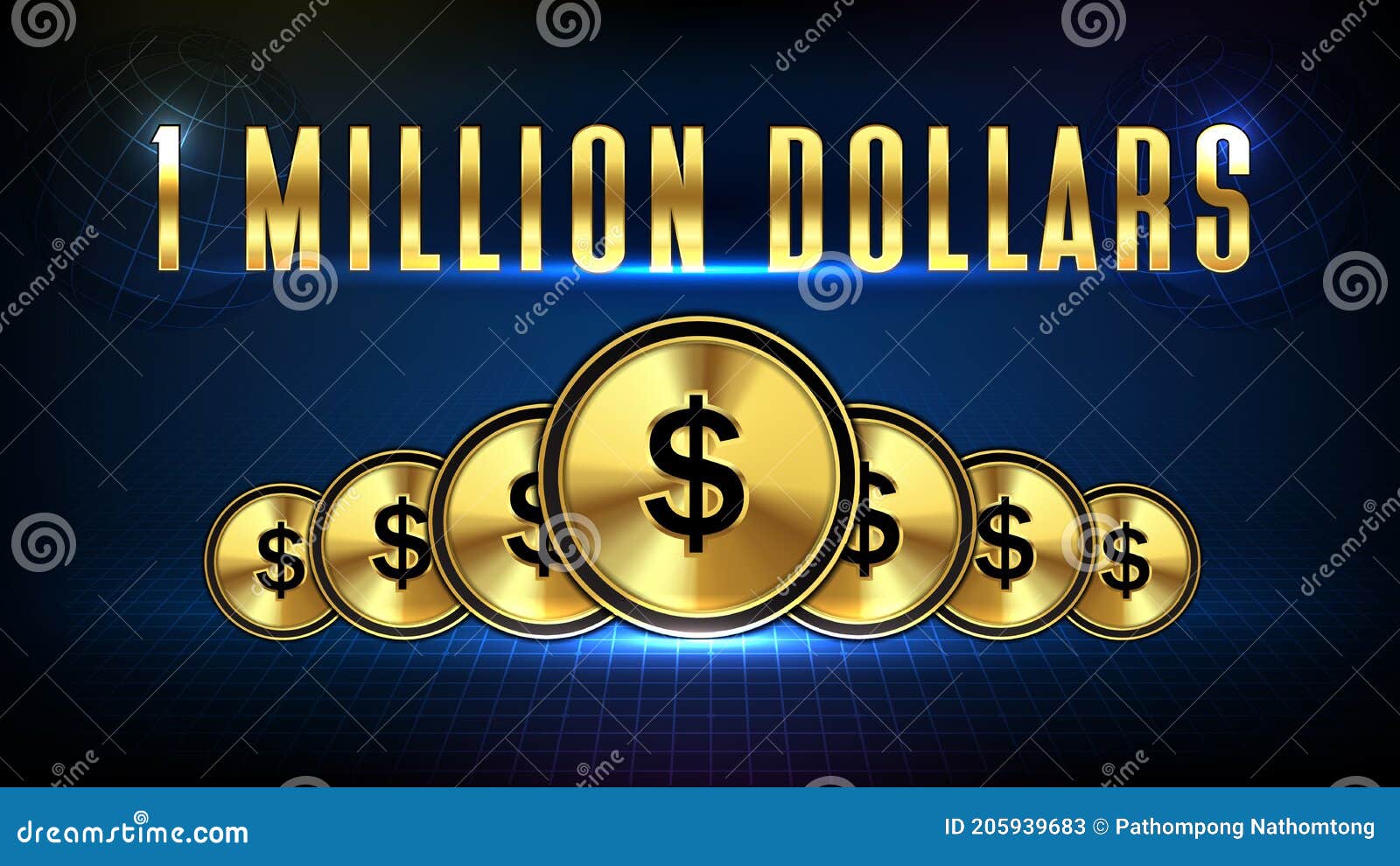 background of stock market 1 million dollars and golden dollar coin