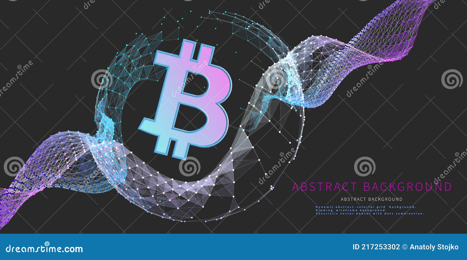abstract  background with  bitcoin and  poligonale wire grid. concept for business, mining and finance. abstract banner