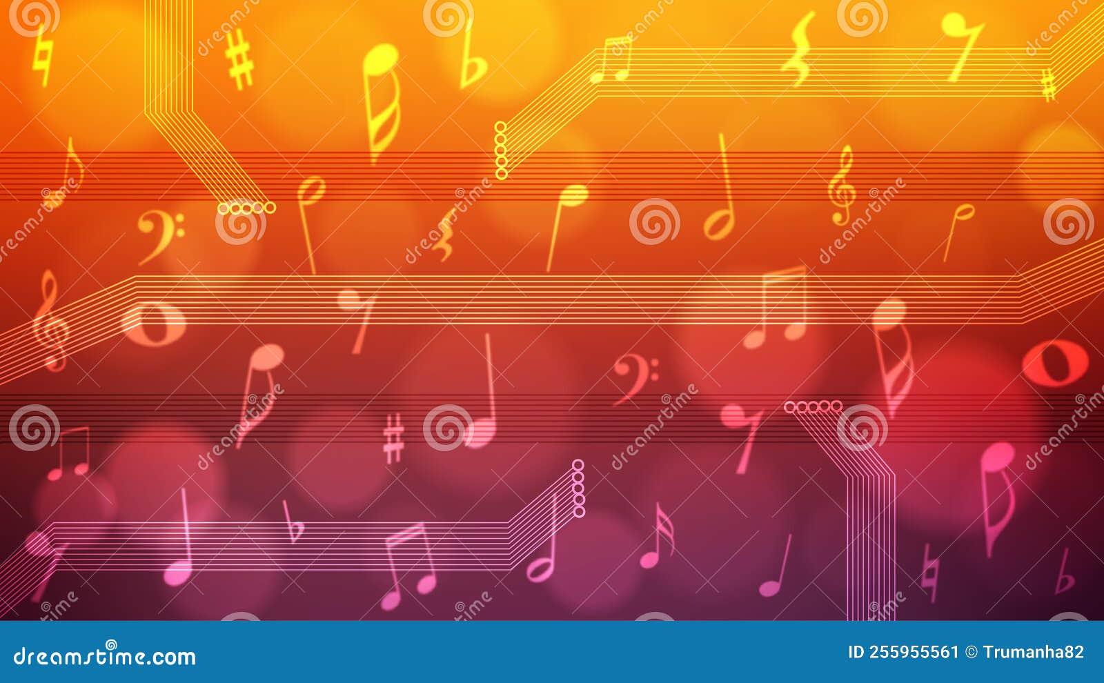 Vector Abstract Blurry Music Notes and Electronic Elements in Red and