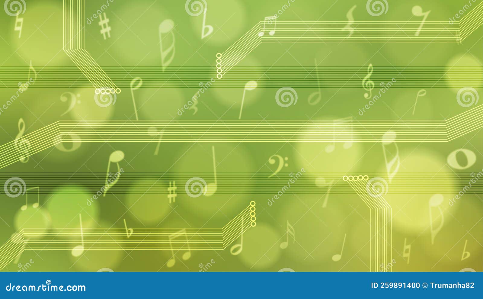 Vector Abstract Blurry Music Notes and Electronic Elements in Green