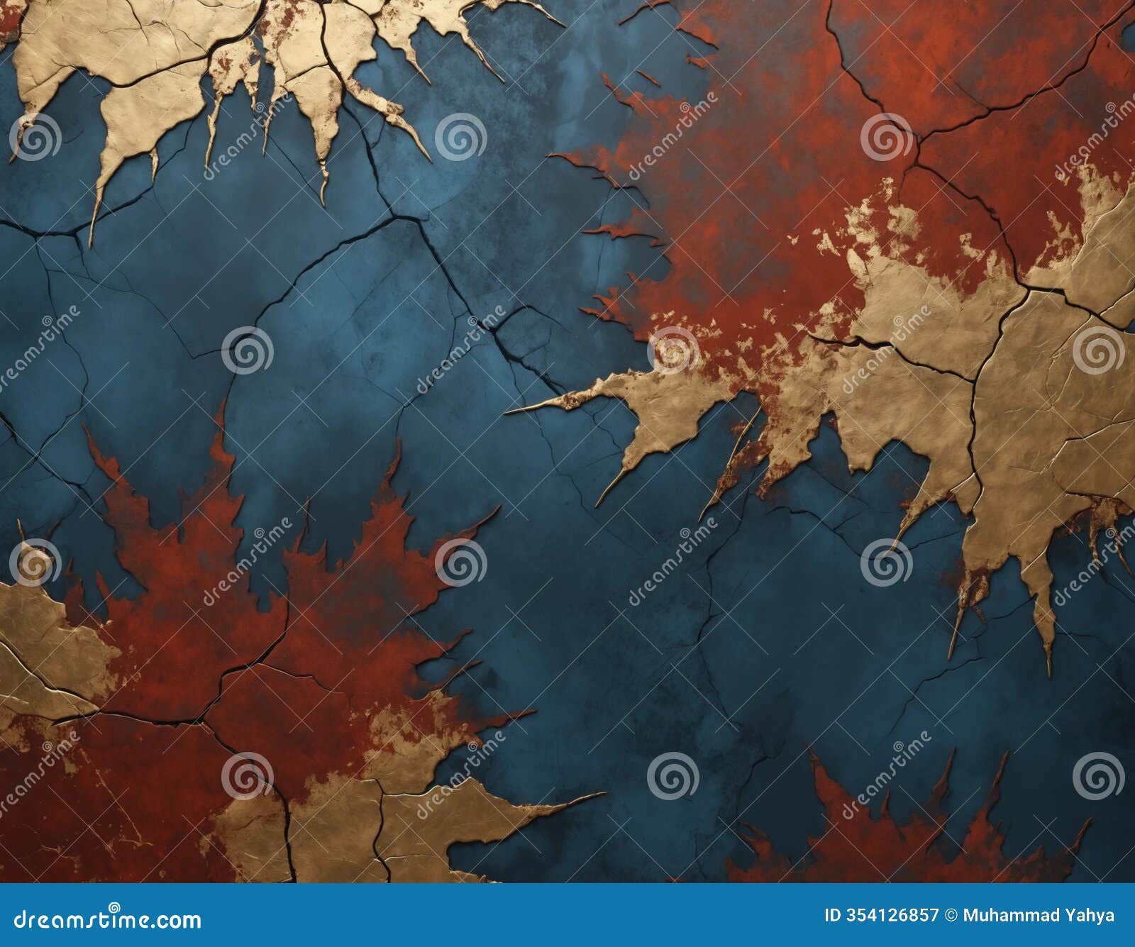 an abstract background with a textured, cracked surface resembling aged metal, primarily featuring a deep rust-red color
