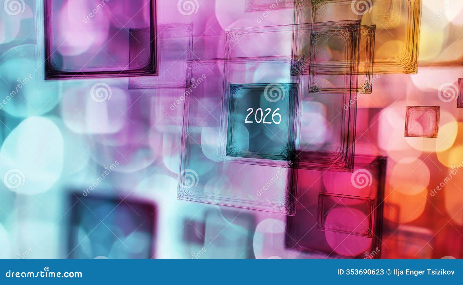 abstract background with vibrant color blocks, soft bokeh effects and the number 2026.
