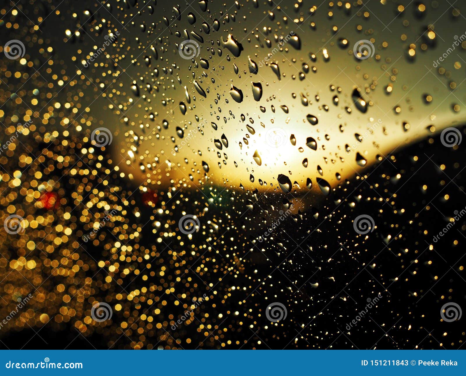 Drops Of Water On The Car Glass Driving On The Road In The Rain Stock