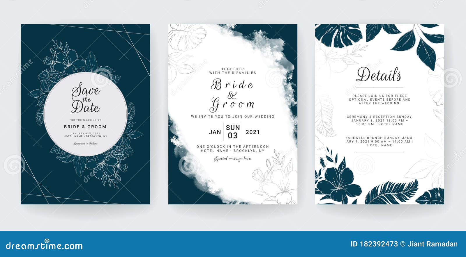 Abstract Background. Wedding Invitation Card Template Set with Navy and  Line Floral Decoration for Save the Date, Greeting, Poster Stock Vector -  Illustration of decoration, design: 182392473
