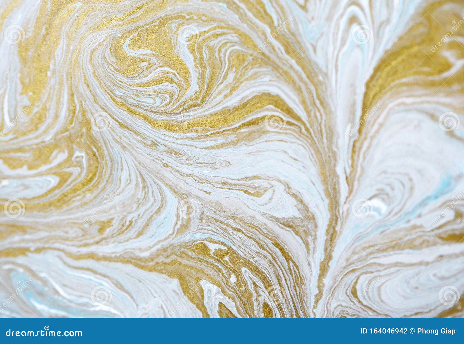 Abstract Background, White Blue Marble with Gold Glitter Veins ...