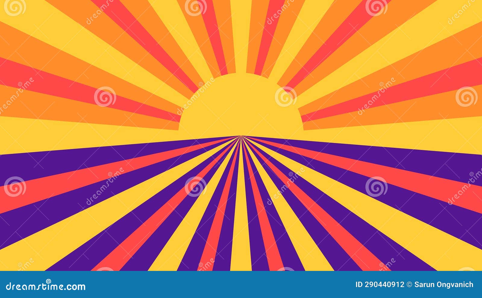 Abstract Background of Yellow Sun Landscape with Sunburst Stock