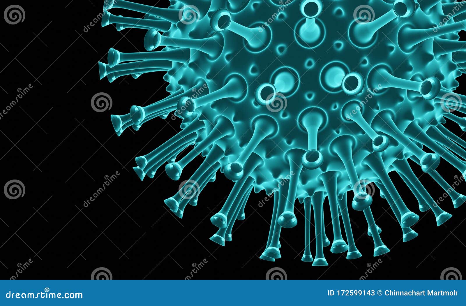 Abstract Bacteria or Virus Cell in Spherical Shape with Long Antennas