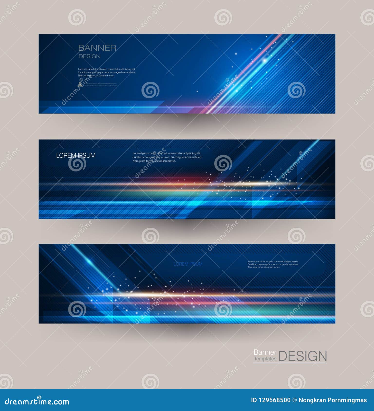 abstract banners set with image of speed movement pattern and motion blur over dark blue color.