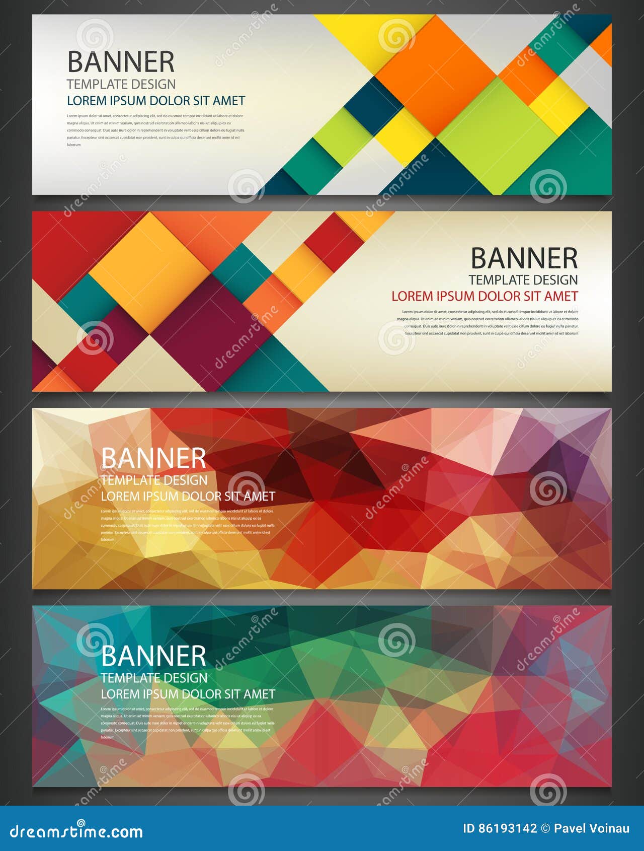 Abstract Banners Set Polygonal Geometric And Colorful 