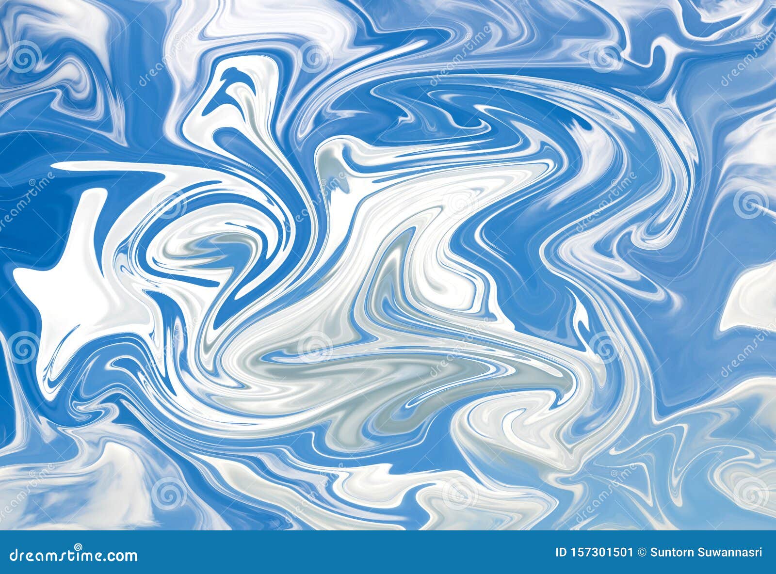 Abstract Beautiful Sky Blue Colour and White Liquid Marble Swirl