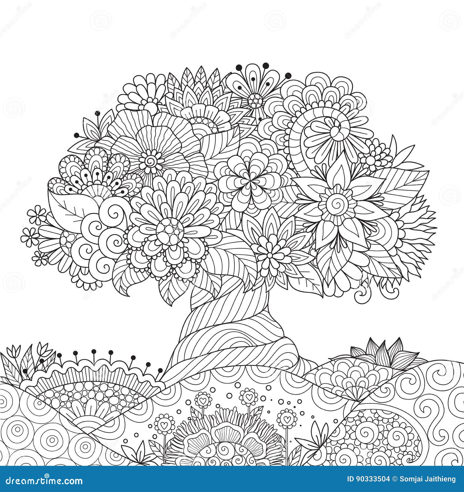 abstract beautiful tree for   and adult coloring book page.