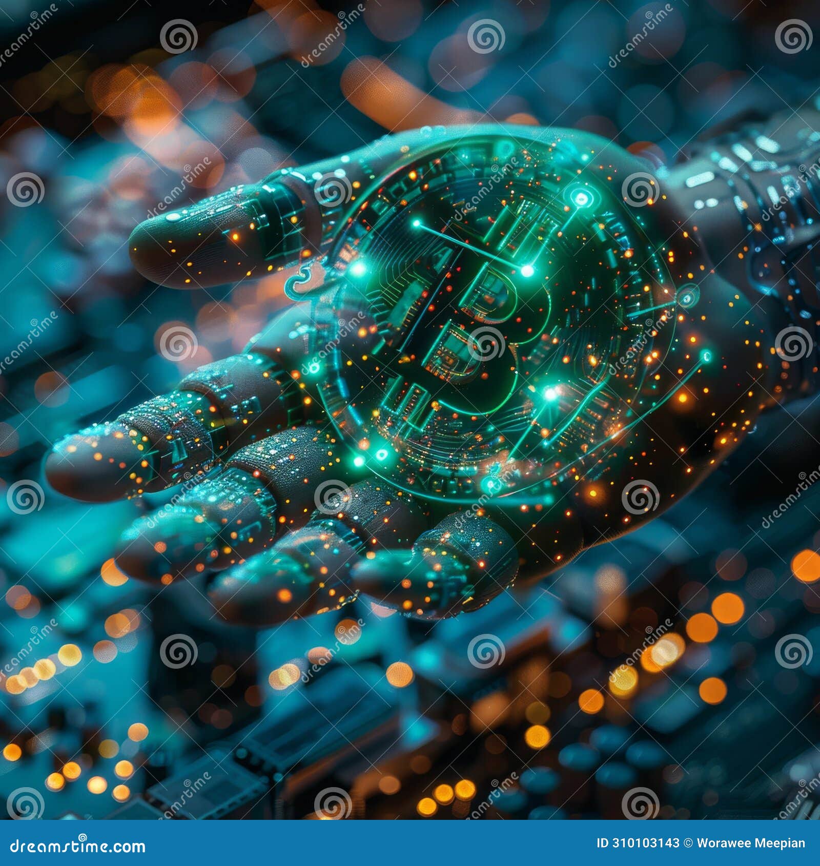 Abstract Bit Coin Crypto Currency Technology Background. Generative AI  Stock Image - Image of electronic, technology: 310103143