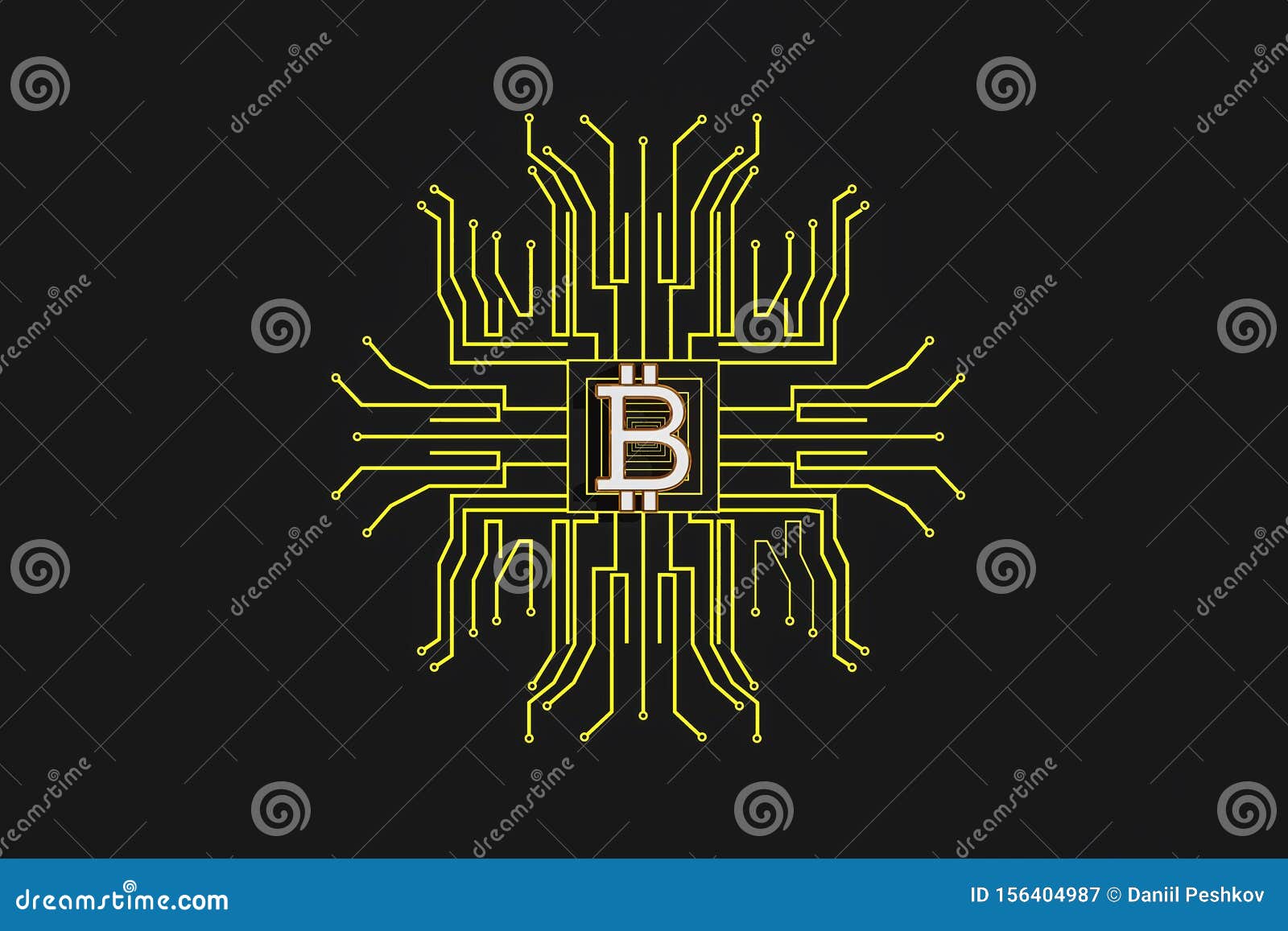 Abstract Bitcoin on Circuit Background Stock Illustration