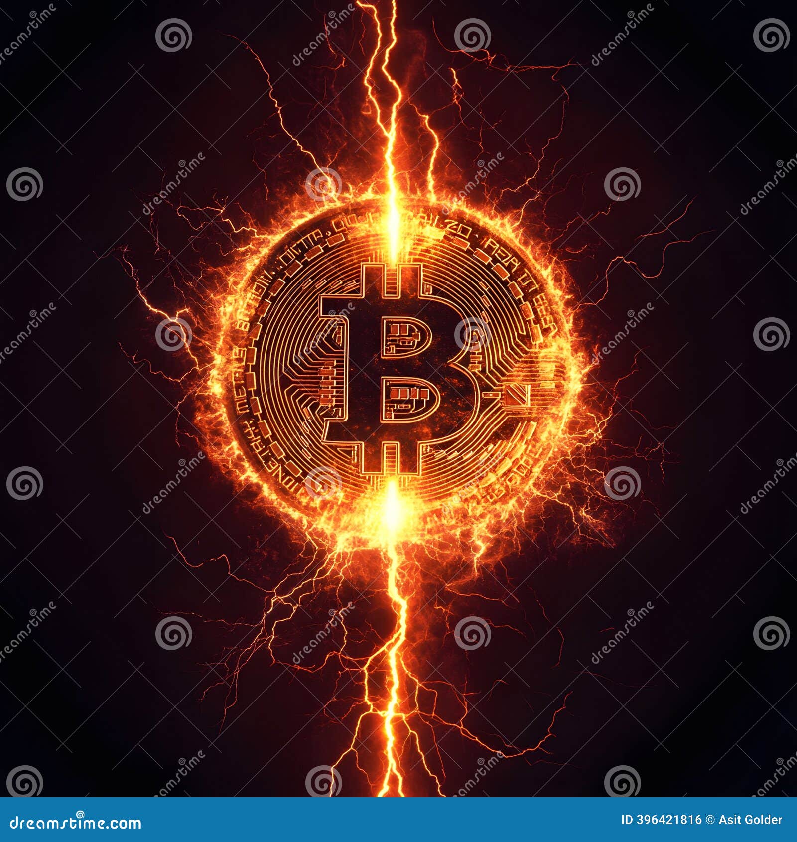 Abstract Bitcoin Image Glows from Lightning Astra Crypto Energy Concept  Stock Illustration - Illustration of background, lightning: 396421816