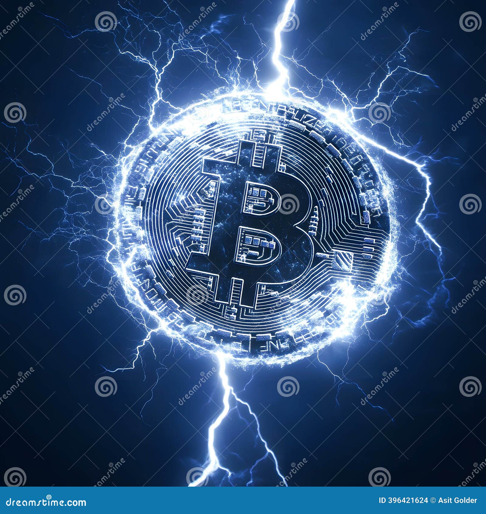 Abstract Bitcoin Image Glows from Lightning Astra Virtual Money Power Stock  Illustration - Illustration of bitcoin, technology: 396421624