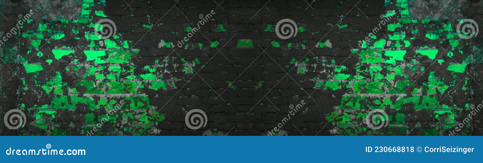 abstract black anthracite gray grey neon green damaged aged old weathered rustic brick wall brickwork stonework masonry texture